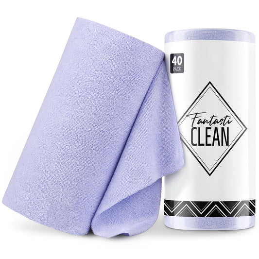 40 Pack Microfiber Cleaning Cloth Roll Tear Away Microfiber Towels 12" x 12"(Lavender)