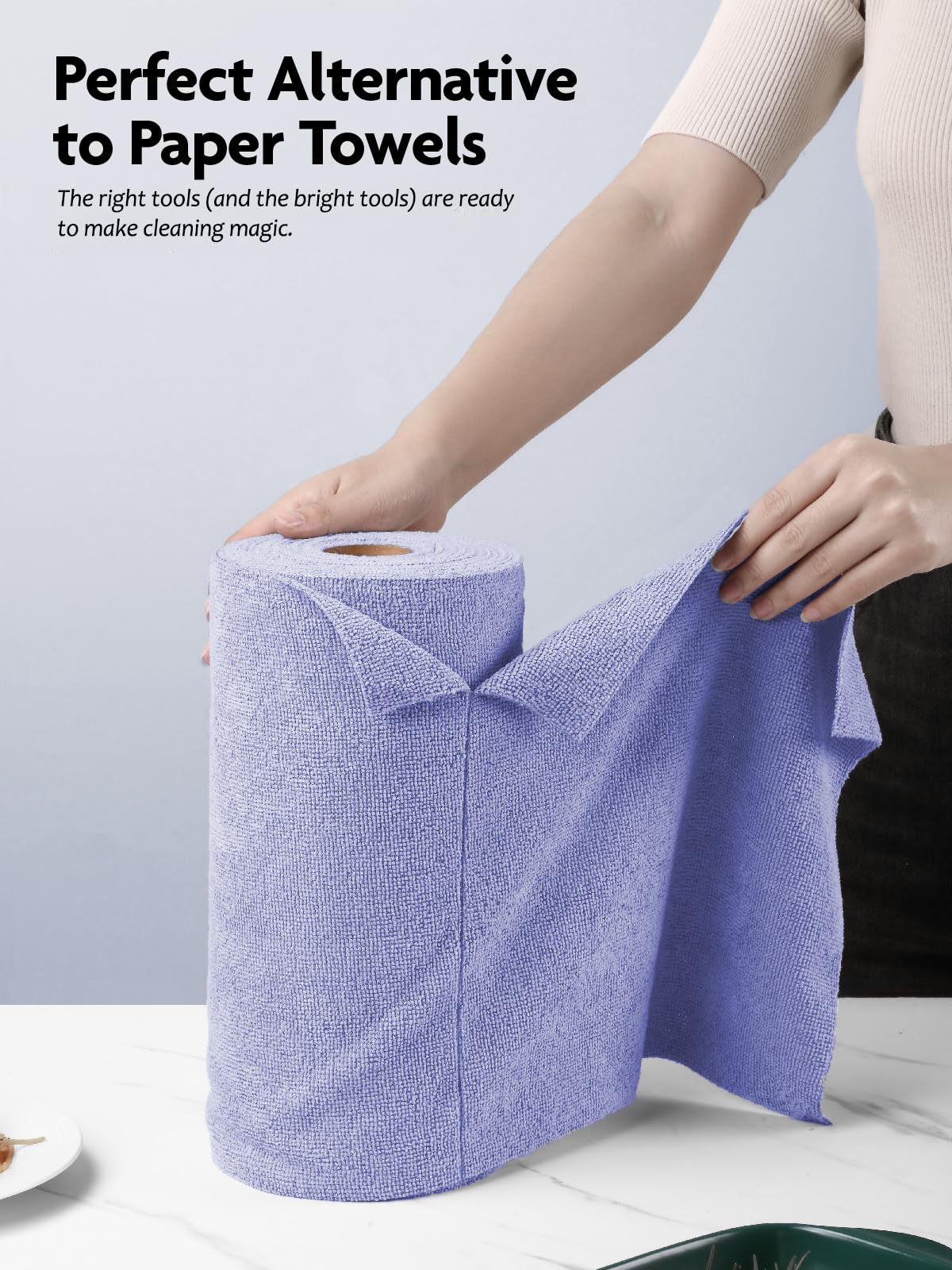 40 Pack Microfiber Cleaning Cloth Roll Tear Away Microfiber Towels 12" x 12"(Lavender)