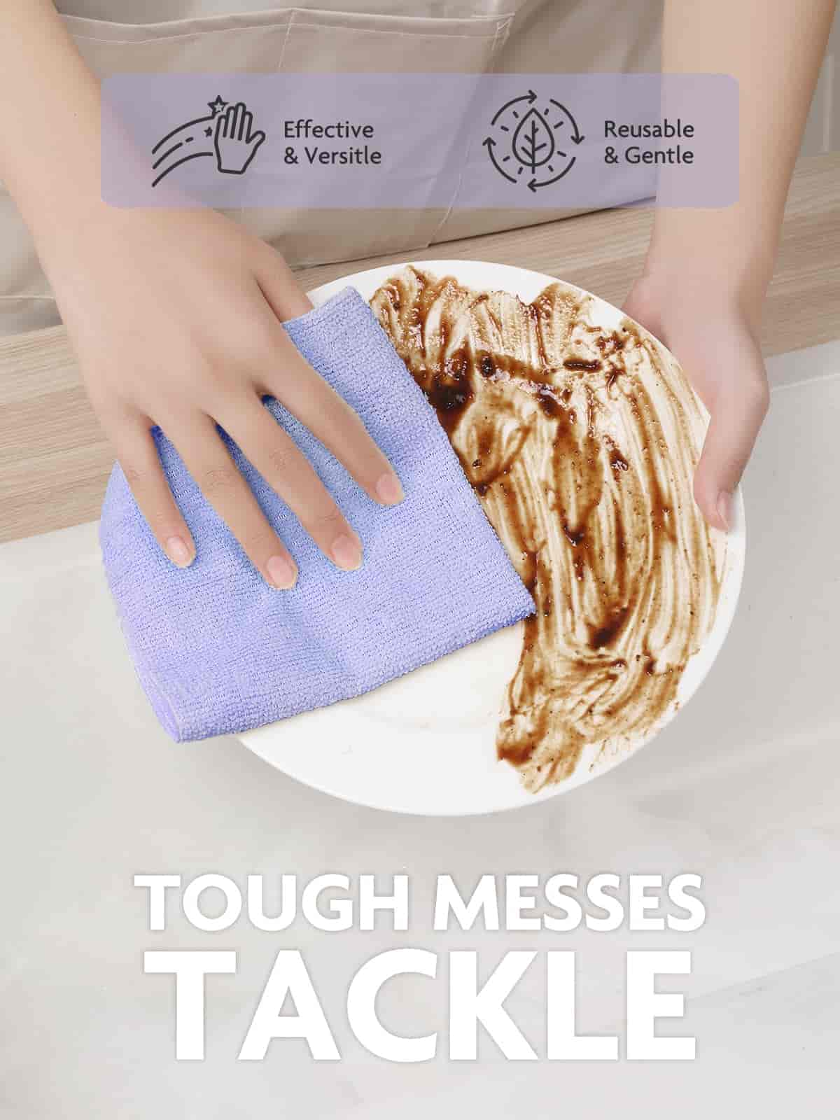 Easy Tear-Away Microfiber Cleaning Roll (75-Pack) - Satisfying, Washable & Reusable - 12"x12"(Lavender)