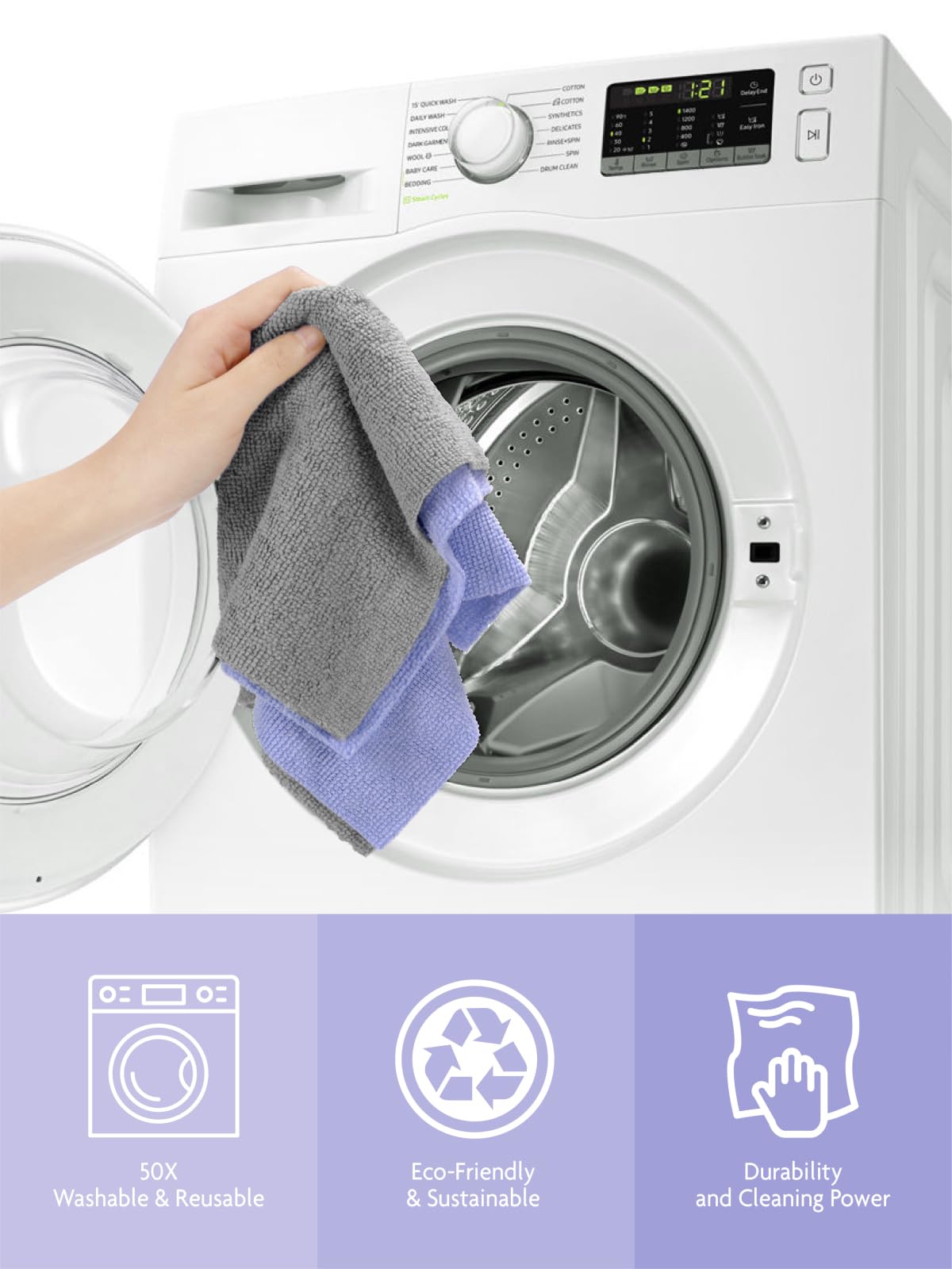 75 Pack Microfiber Cleaning Cloth Roll Tear Away Microfiber Towels 12" x 12"(Lavender )