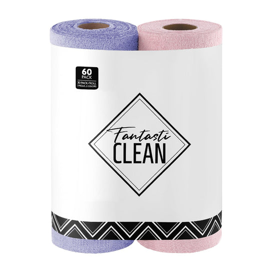 2-in-1 Eco-Roll Set | 60 Reusable Tear-Away Towels - Pink & Lavender