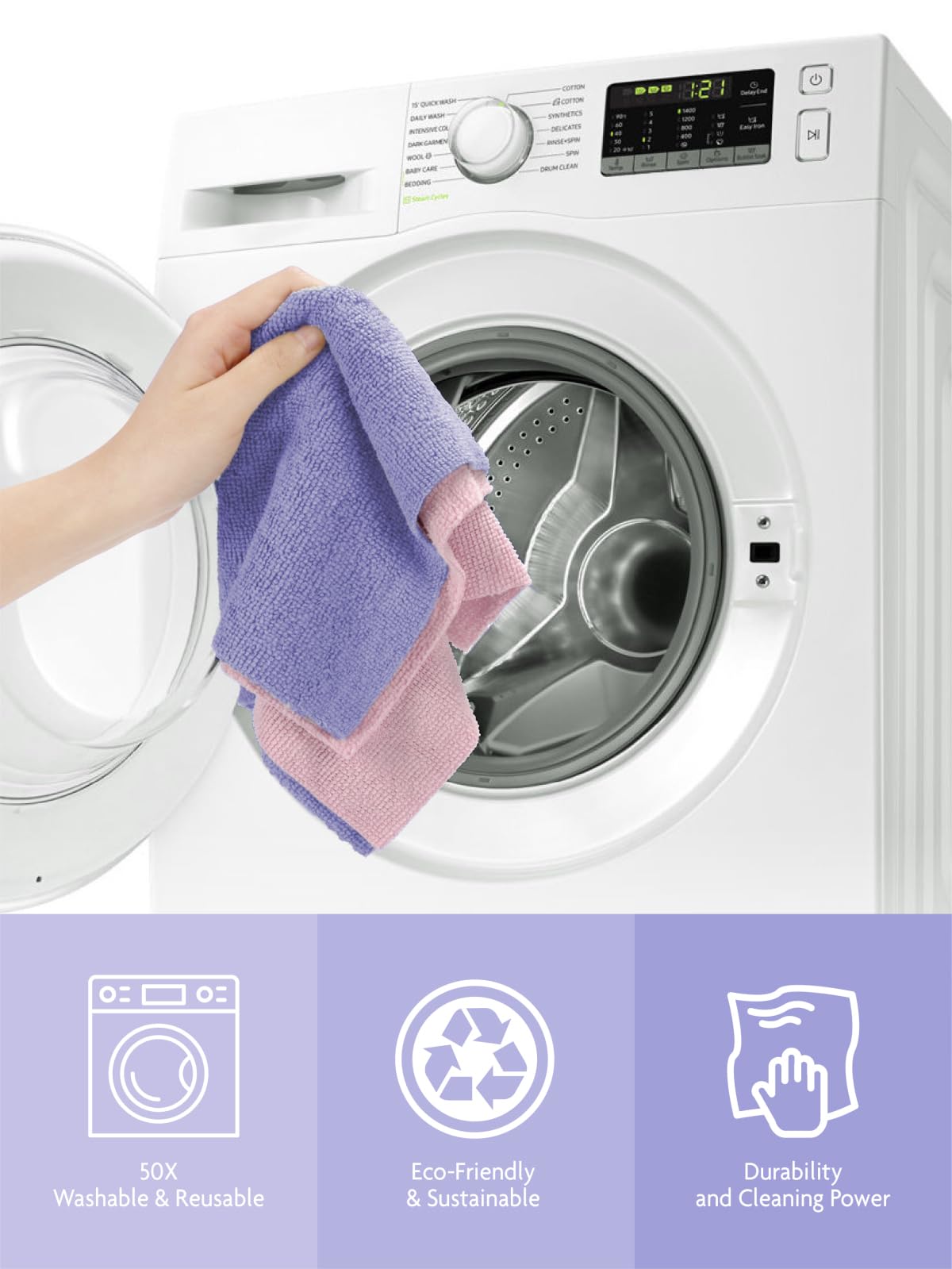 2-in-1 Eco-Roll Set | 60 Reusable Tear-Away Towels - Pink & Lavender