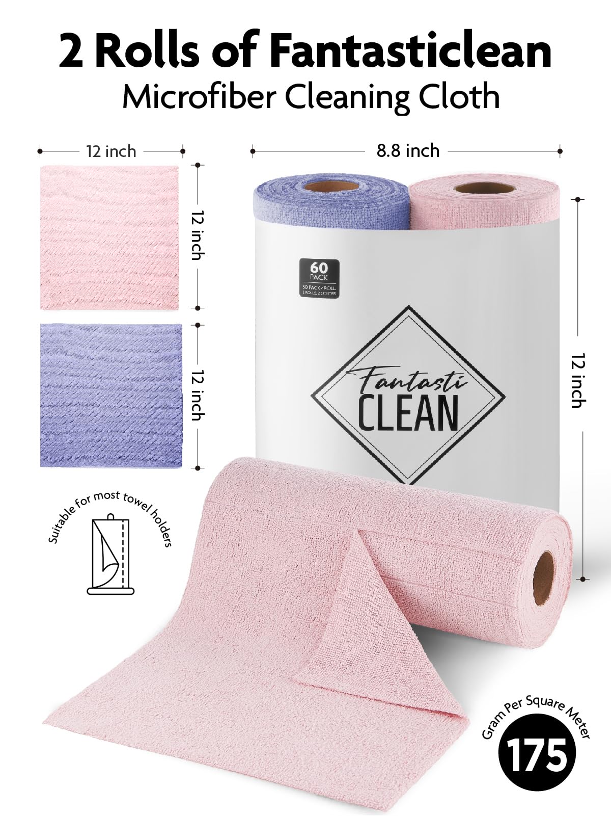 2-in-1 Eco-Roll Set | 60 Reusable Tear-Away Towels - Pink & Lavender