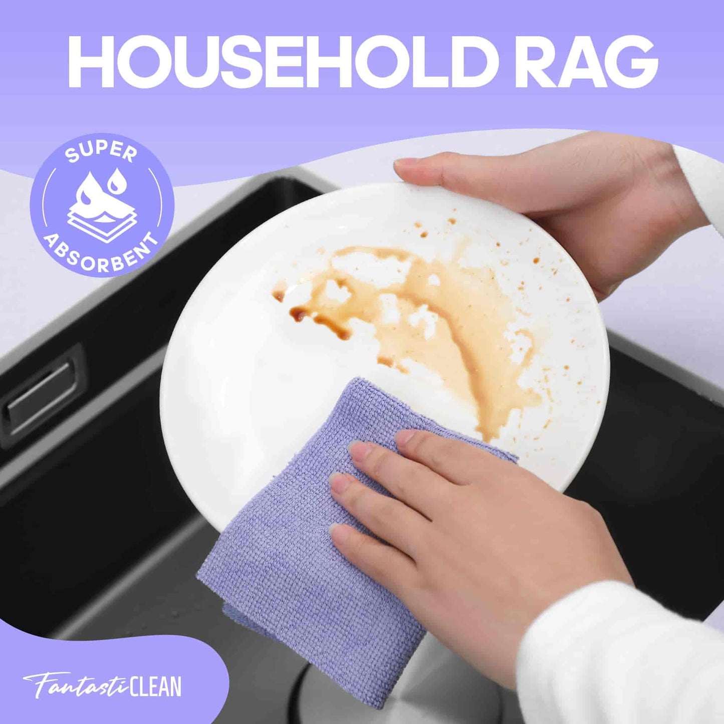 60 Pack Tear-Away Reusable Microfiber Towel Roll - Washable Kitchen Paper Towel Alternative Cleaning Rags (8"x8", Purple)