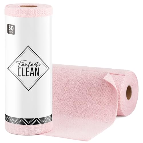 Microfiber Cleaning Cloth Roll -30 Pack Tear Away Microfiber Towels, 12" x 12"(Pink)