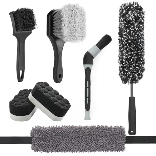7Pcs Car Wheel Detailing Brush Kit - Soft Bristle Rim Cleaning Set