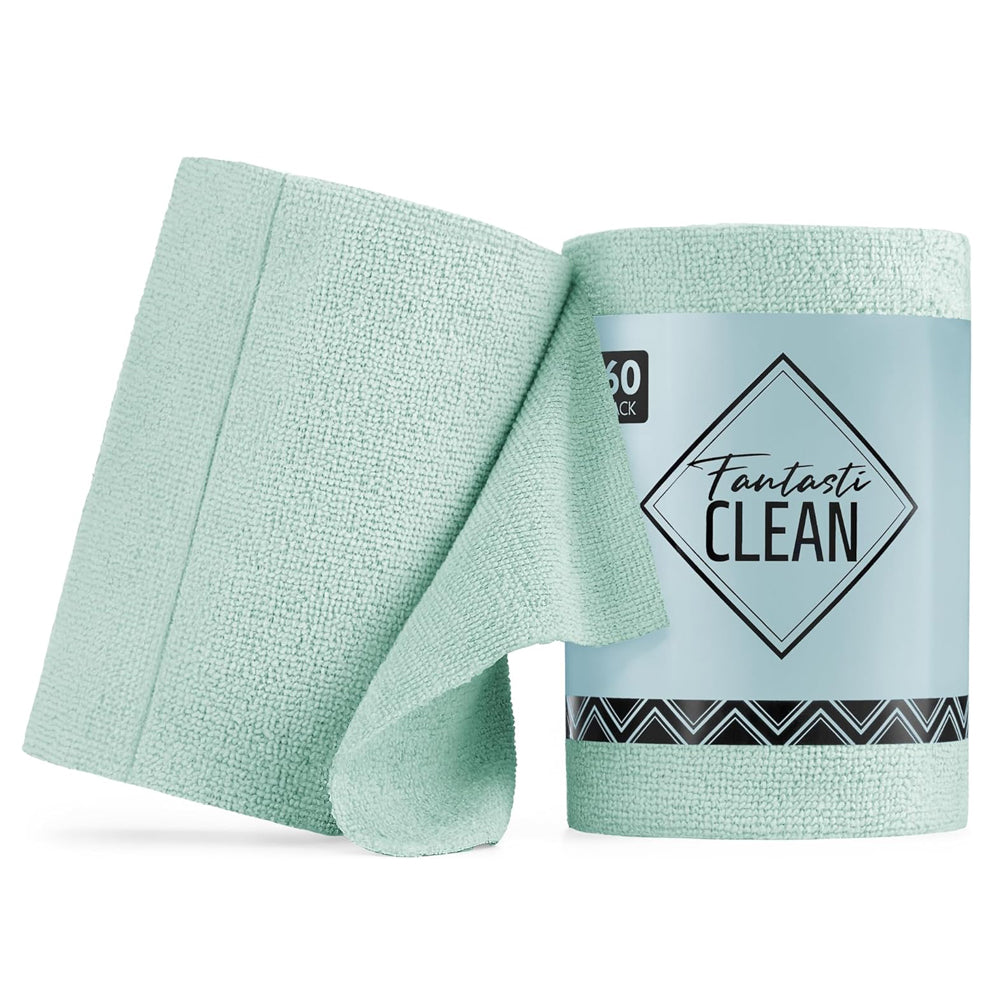 60 Pack Tear-Away Reusable Microfiber Towel Roll - Washable Kitchen Paper Towel Alternative Cleaning Rags (8"x8", Mint Green)