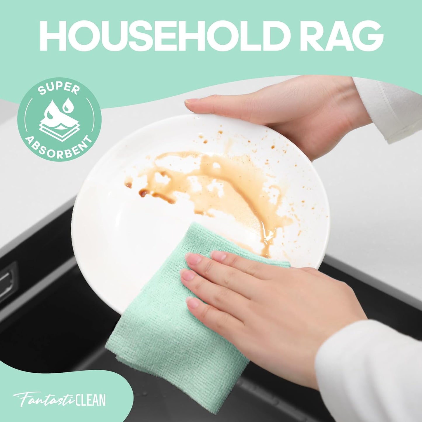 60 Pack Tear-Away Reusable Microfiber Towel Roll - Washable Kitchen Paper Towel Alternative Cleaning Rags (8"x8", Mint Green)