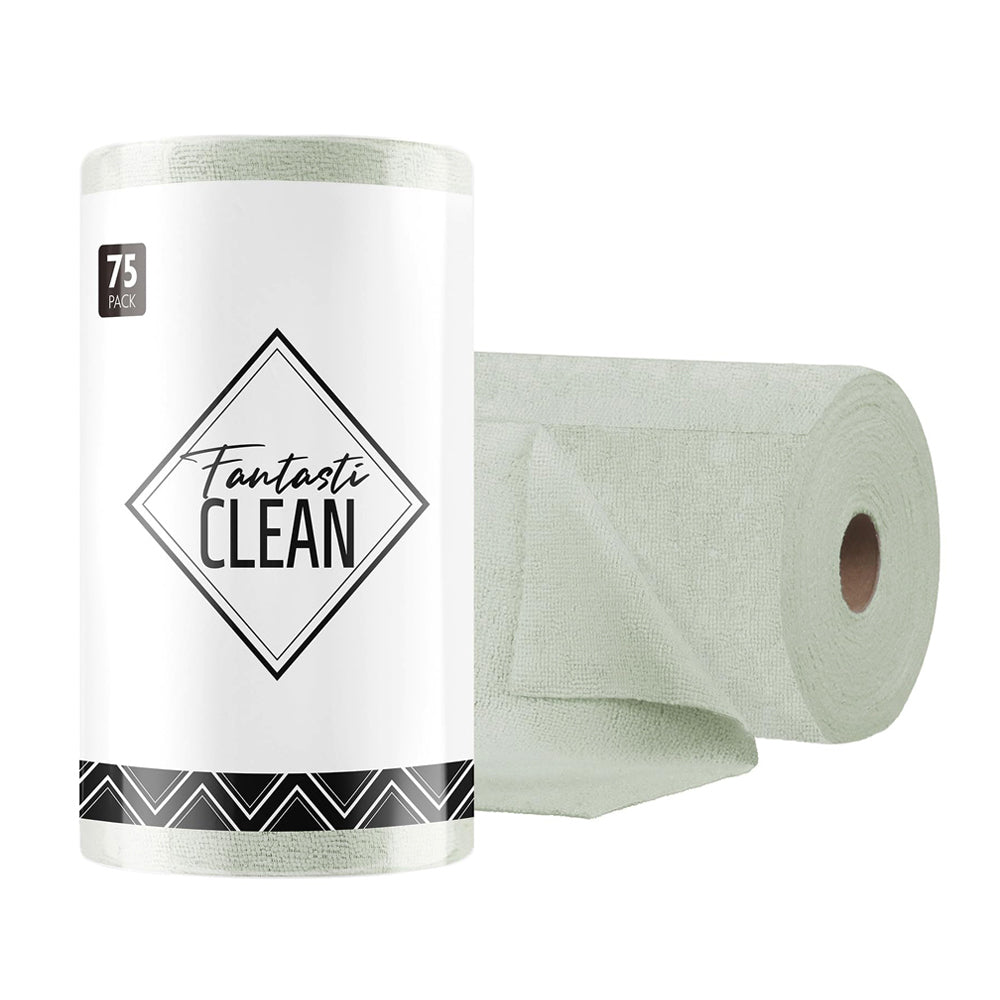 75 Pack Microfiber Cleaning Cloth Roll Tear Away Microfiber Towels 12" x 12"(Moss Green)