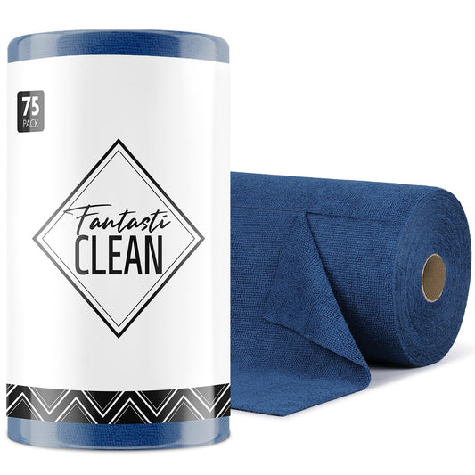 75 Pack Microfiber Cleaning Cloth Roll Tear Away Microfiber Towels 12" x 12"(Navy Blue)