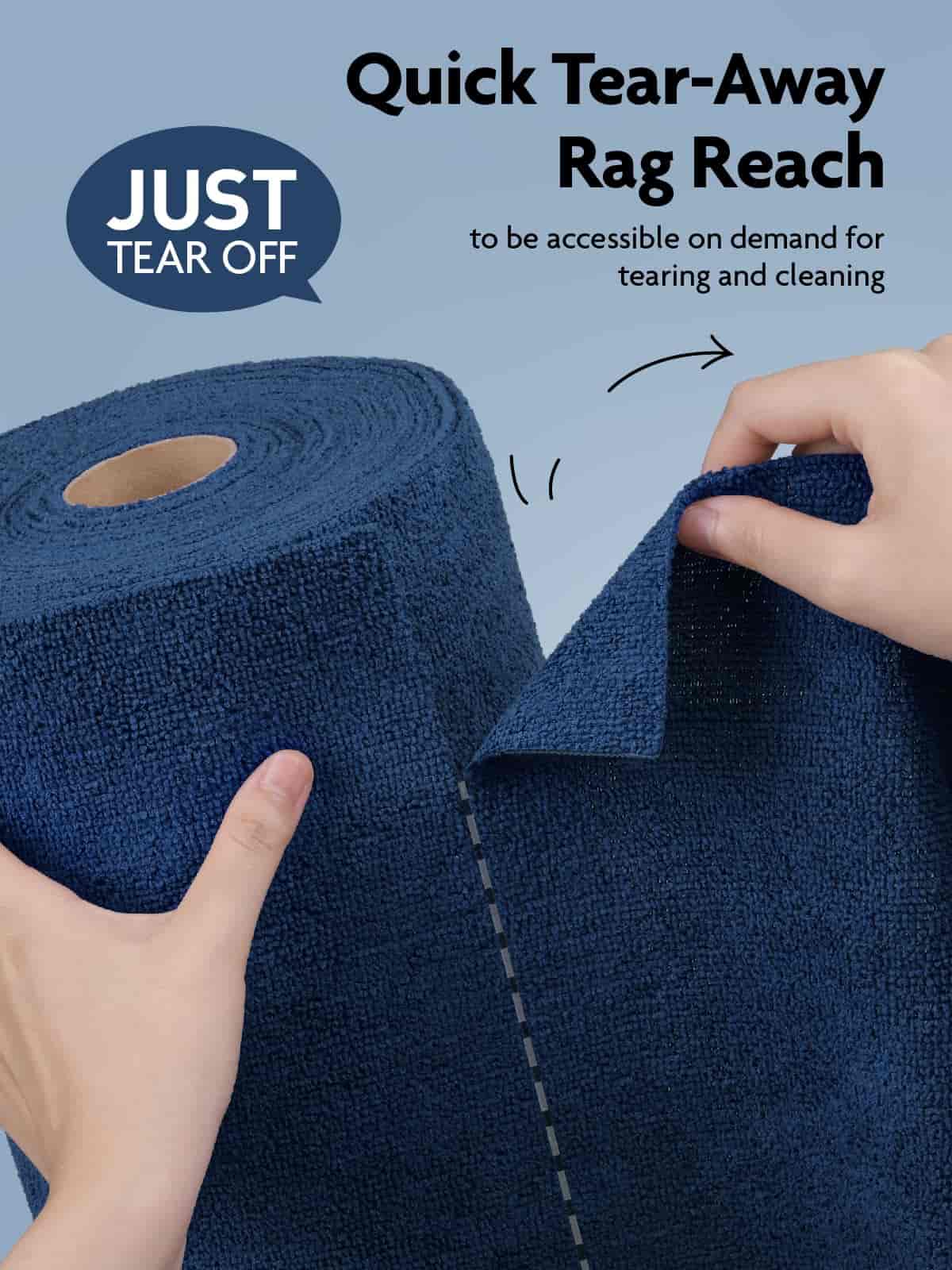 Easy Tear-Away Microfiber Cleaning Roll (75-Pack) - Satisfying, Washable & Reusable - 12"x12"(Navy Blue)
