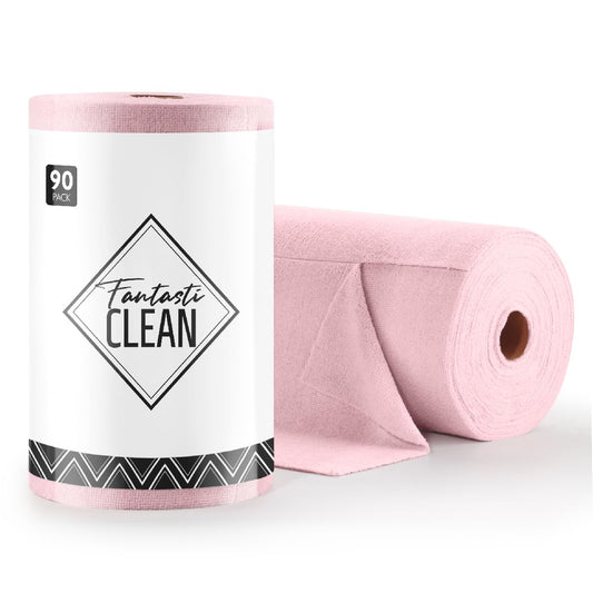 The Bulk Clean Roll | 90-Pack Reusable Easy Tear-Away Microfiber Towels(Pink)