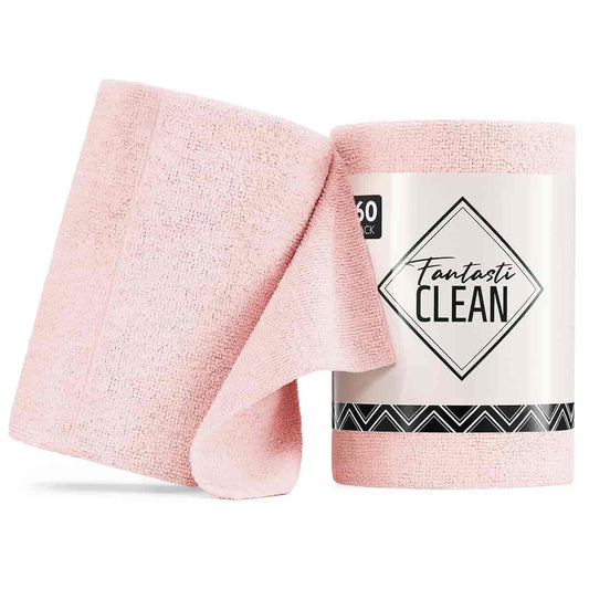 60 Pack Tear-Away Reusable Microfiber Towel Roll - Washable Kitchen Paper Towel Alternative Cleaning Rags (8"x8", Pink)