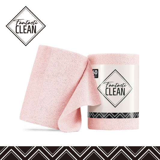 60-Pack 8x8 Inch Microfiber on a Roll Tear-Away Cleaning Towels for Car, House（Pink）