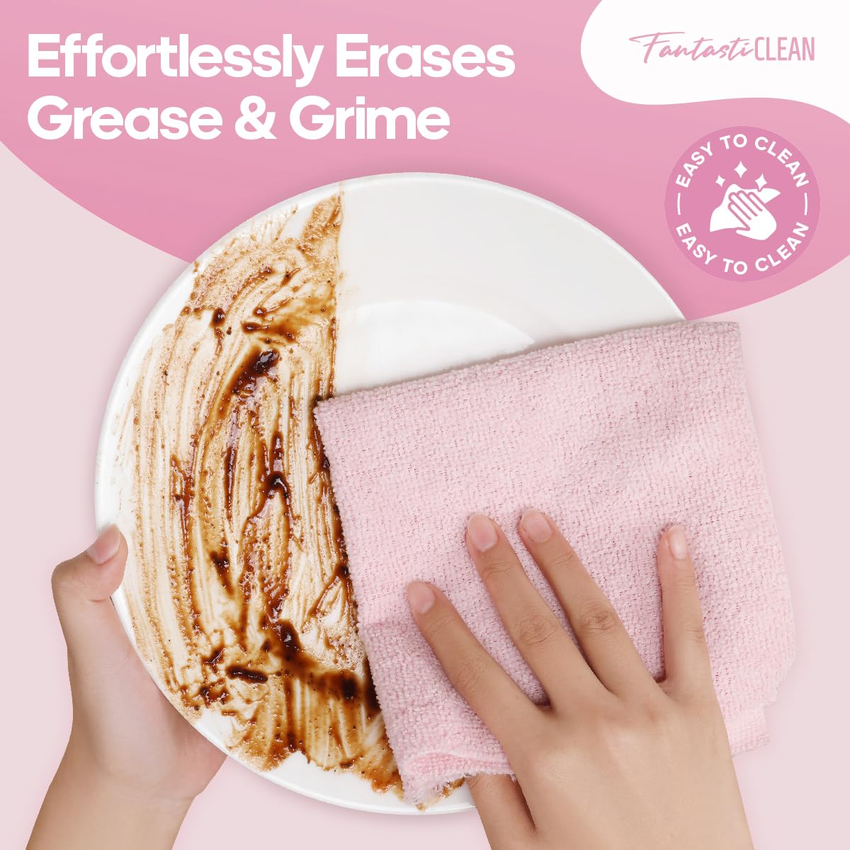 Washable 50 Pack 175gsm Microfiber Rag Cleaning Cloth Tear Away Microfiber Roll Cleaning Towels for Home, Car (Pink)