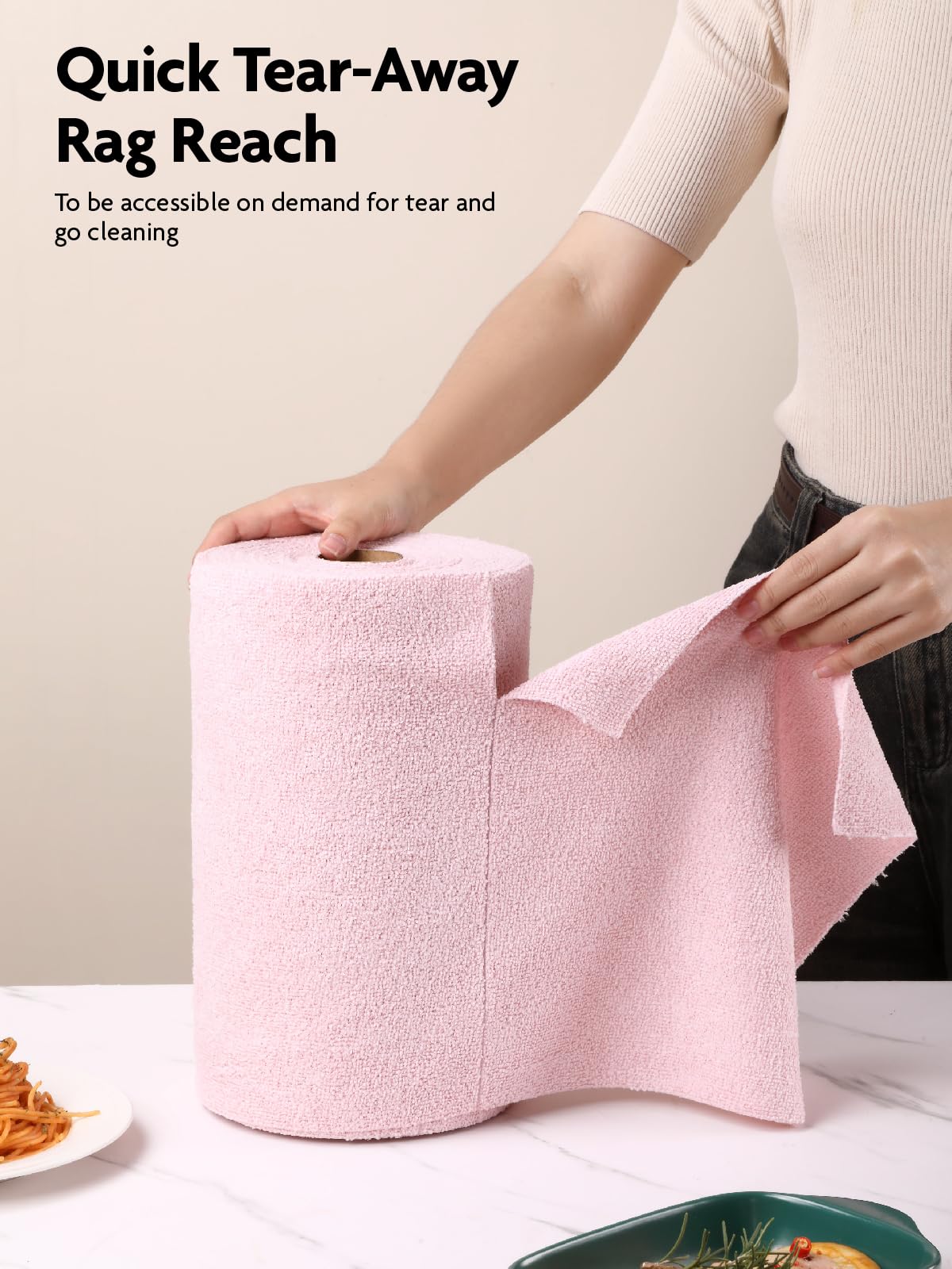 90 Pack Microfiber on a Roll Tear-Away Cleaning Towels, Reusable and Washable Cloths, for Car(Pink)