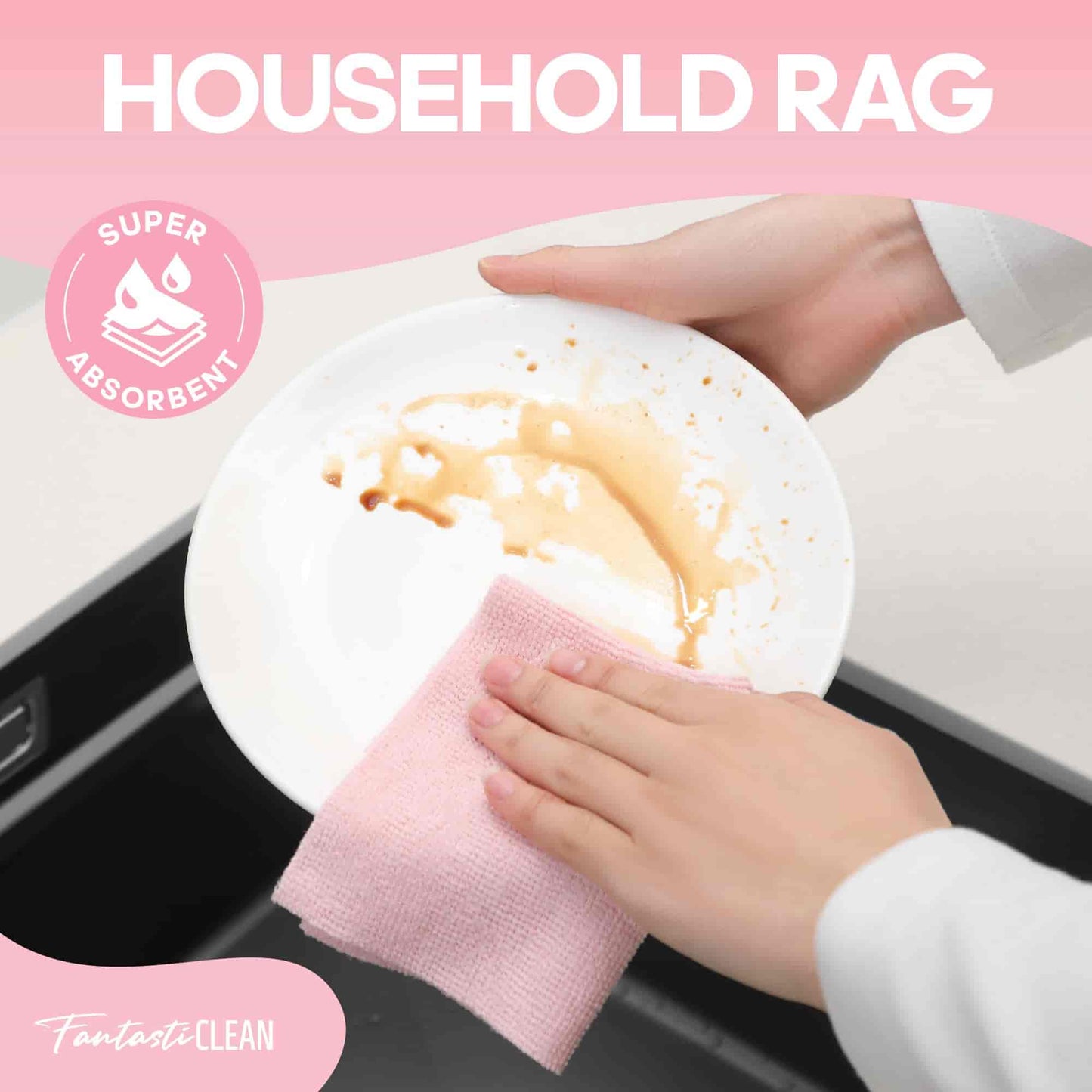 60 Pack Tear-Away Reusable Microfiber Towel Roll - Washable Kitchen Paper Towel Alternative Cleaning Rags (8"x8", Pink)