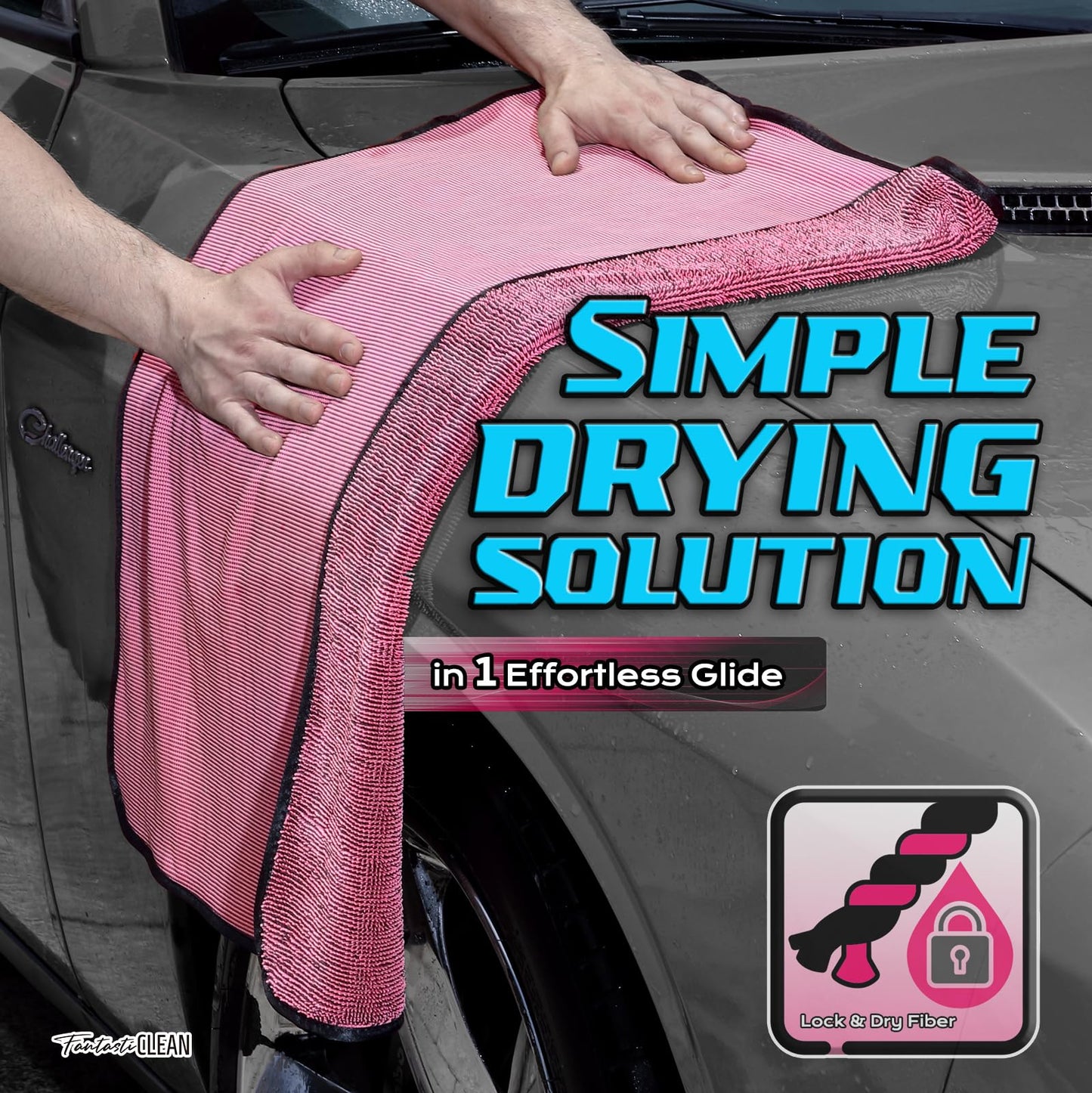 Fantasticlean Large Car Drying Towels- 2 Pack, 32‘’ by 24'' (Pink)