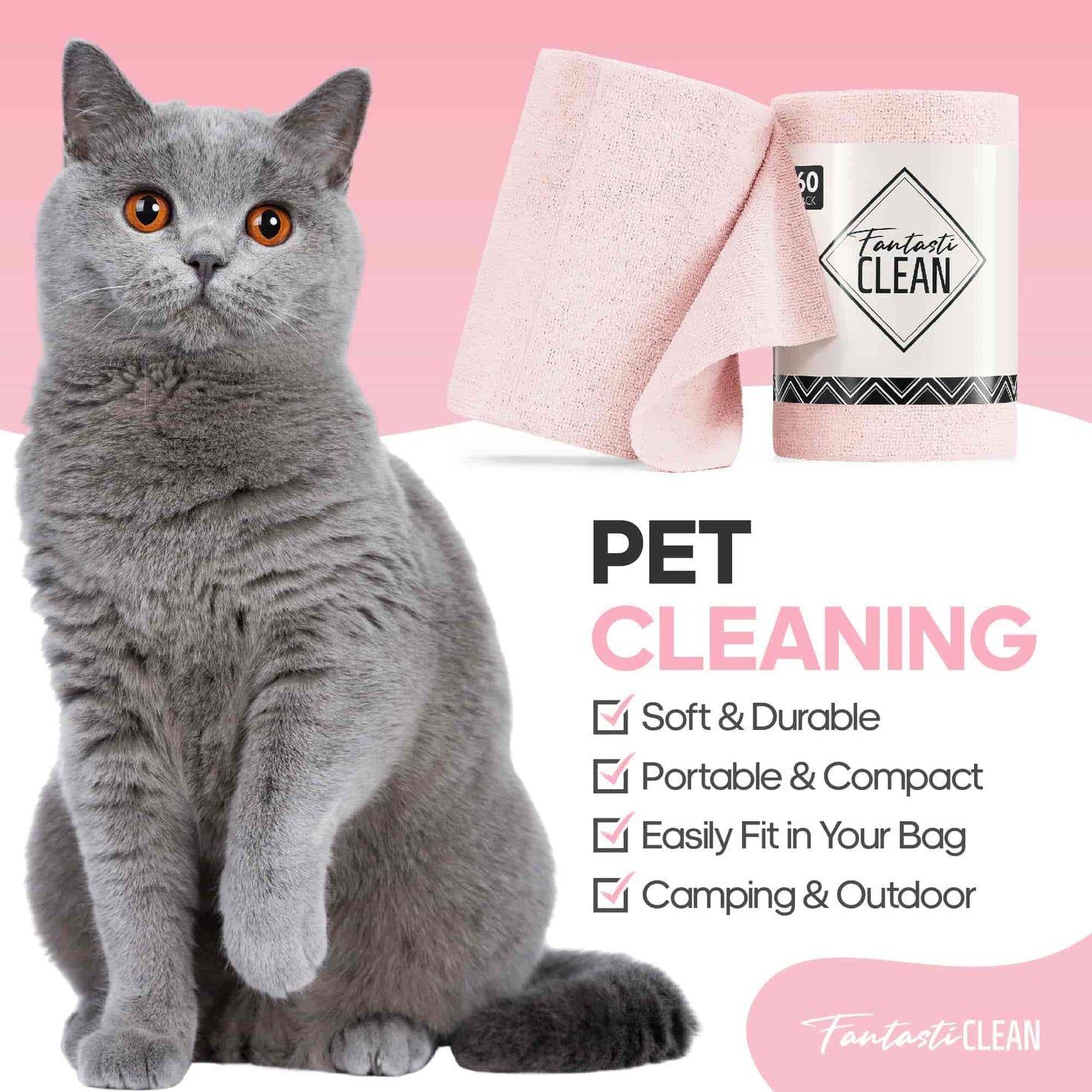 60 Pack Tear-Away Reusable Microfiber Towel Roll - Washable Kitchen Paper Towel Alternative Cleaning Rags (8"x8", Pink)