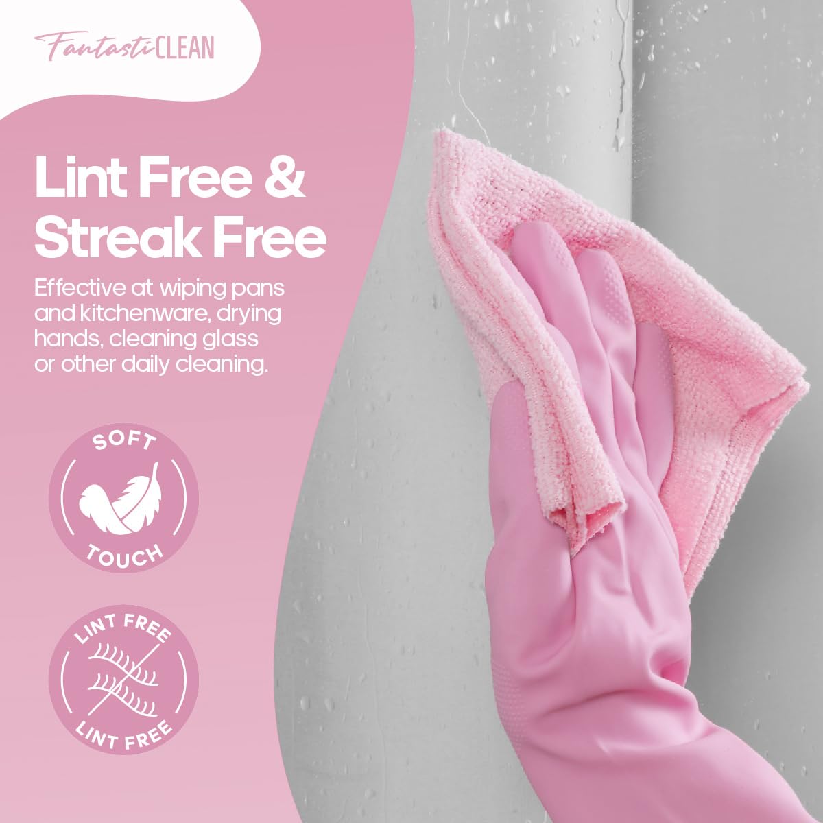 Washable 50 Pack 175gsm Microfiber Rag Cleaning Cloth Tear Away Microfiber Roll Cleaning Towels for Home, Car (Pink)