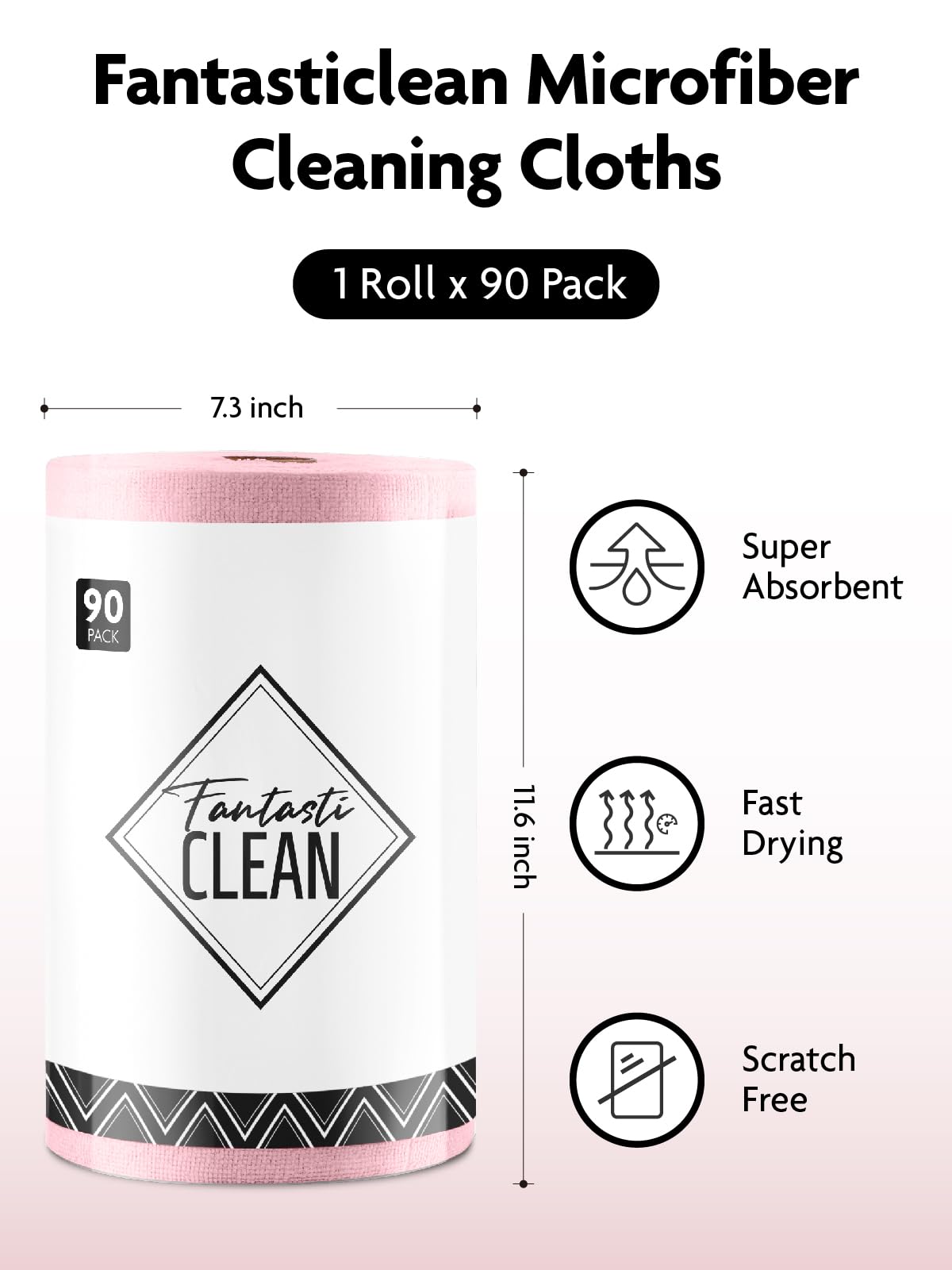 The Bulk Clean Roll | 90-Pack Reusable Easy Tear-Away Microfiber Towels(Pink)
