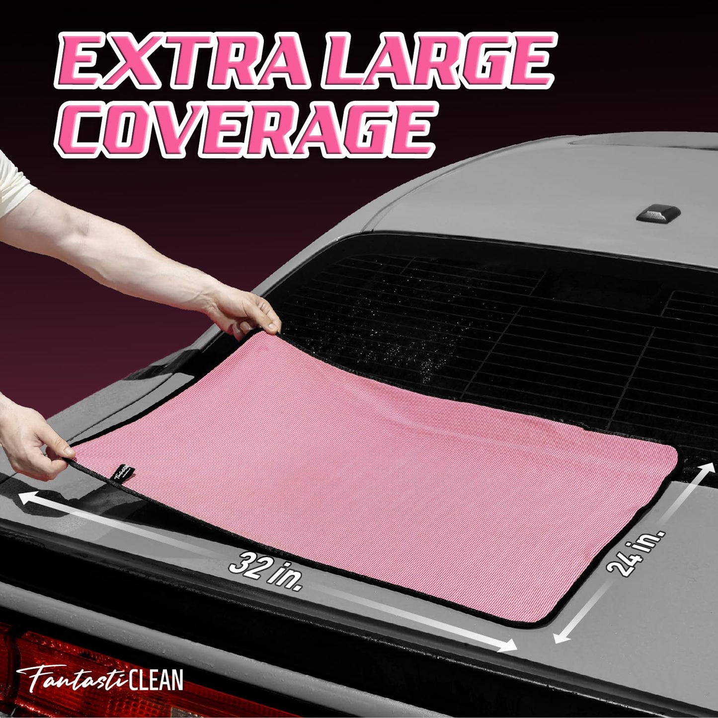Fantasticlean Large Car Drying Towels- 2 Pack, 32‘’ by 24'' (Pink)