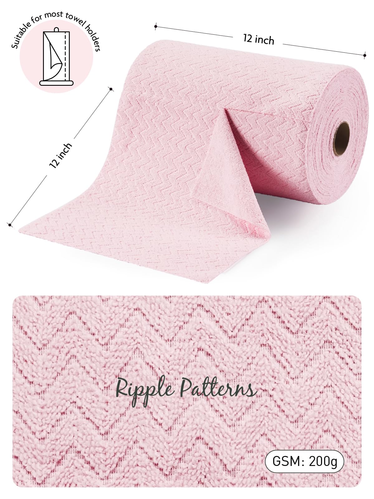 75 Pack 12" x 12" Tear Away Towels Microfiber Cleaning Cloth Roll(Pink Ripple)