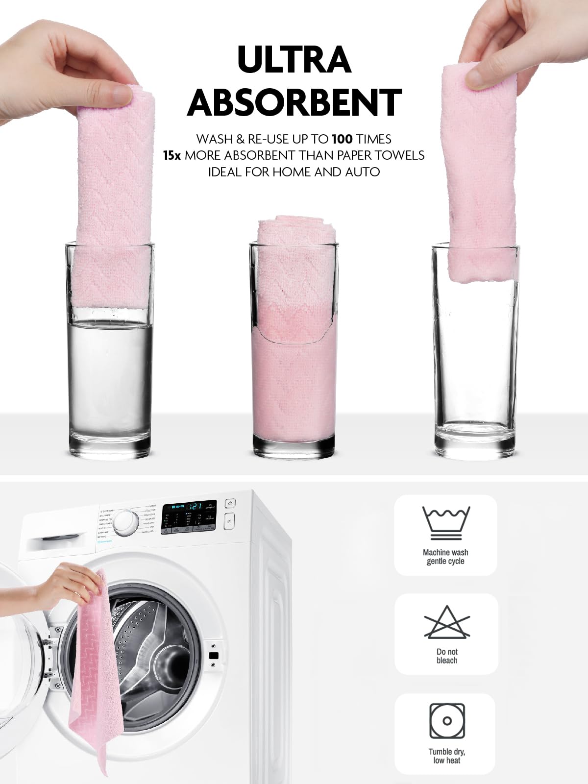 75 Pack 12" x 12" Tear Away Towels Microfiber Cleaning Cloth Roll(Pink Ripple)