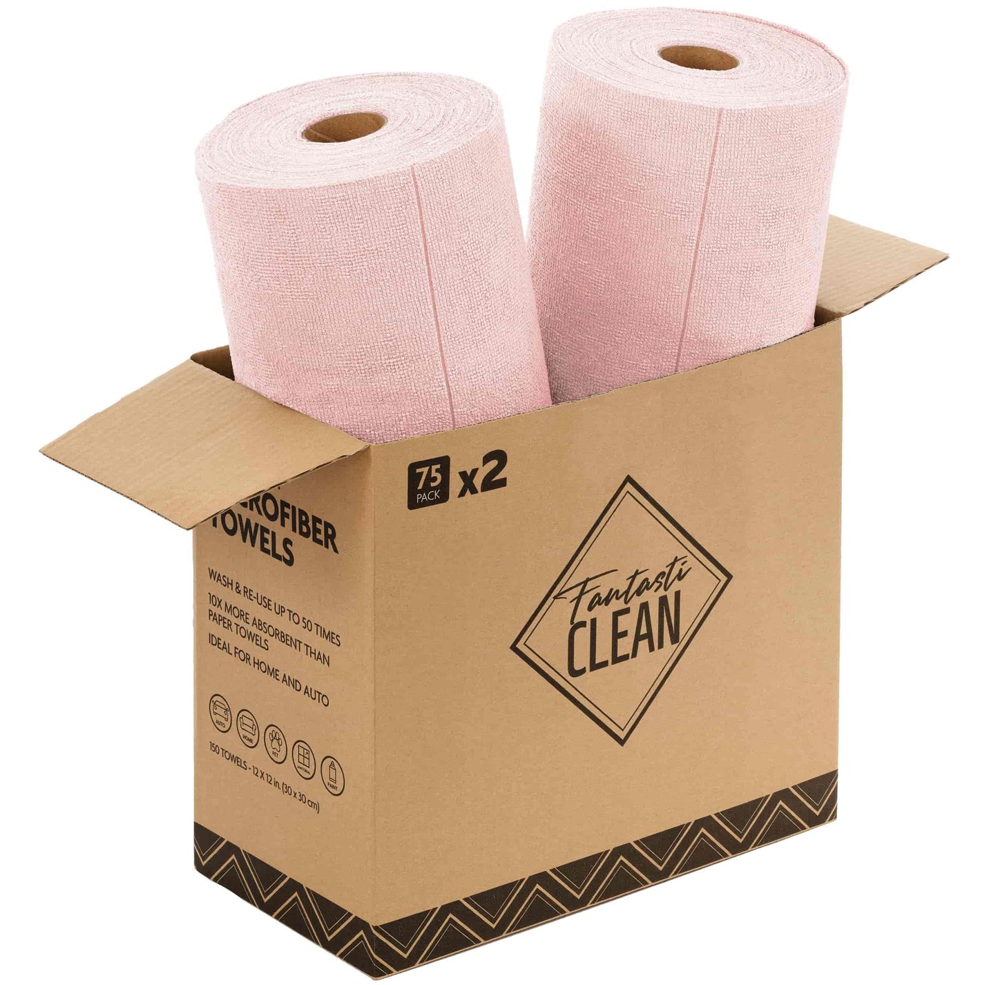 Easy Tear-Away Microfiber Cleaning Roll (150-Pack) - Satisfying, Washable & Reusable - 12"x12"(Pink)