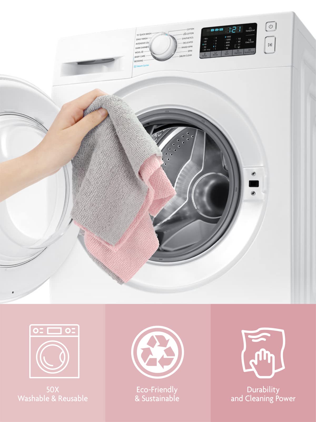 Microfiber Cleaning Cloth Rolls -150 Pack, Tear Away Microfiber Towels, 12" x 12"(Pink)