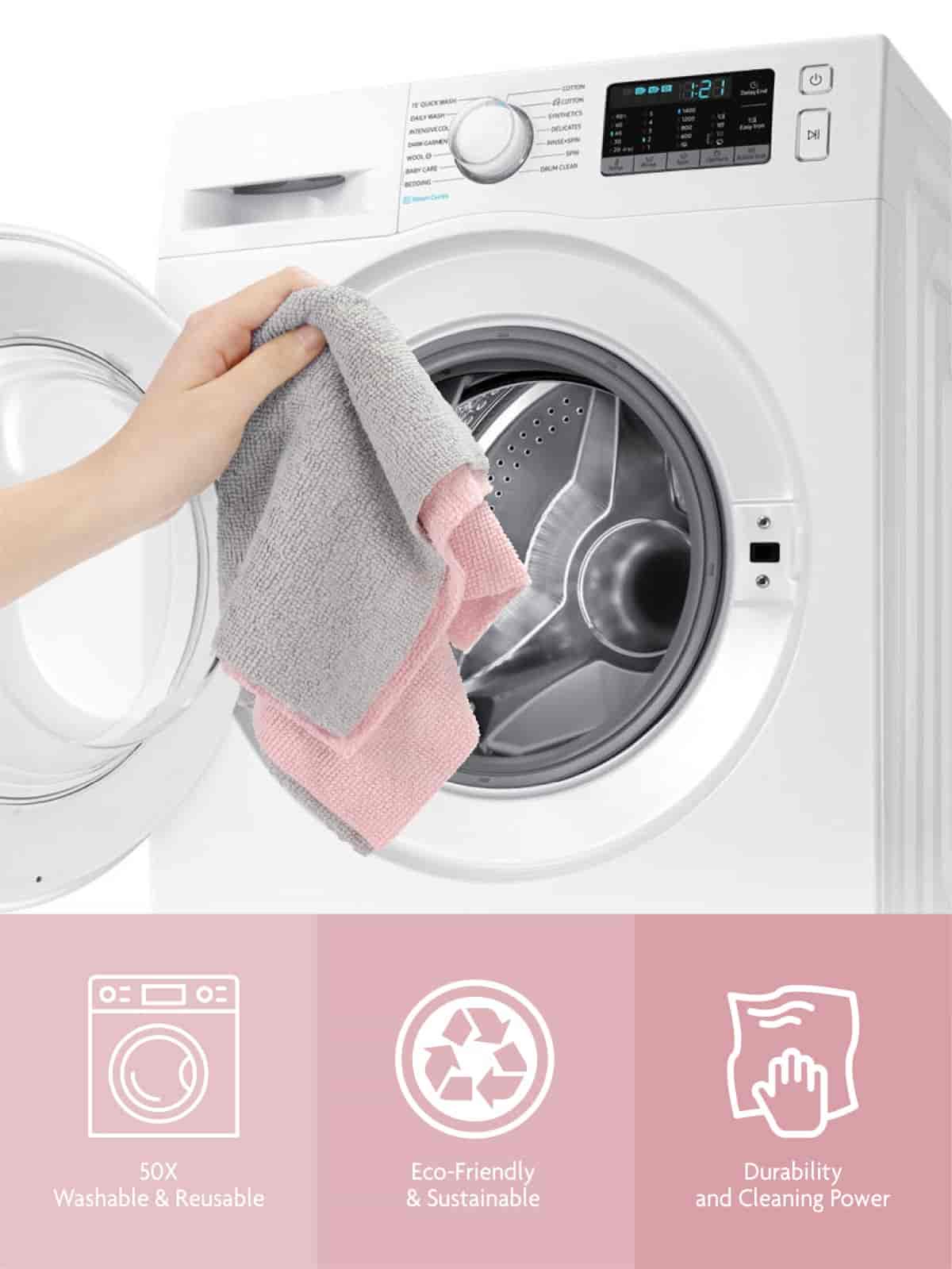 Easy Tear-Away Microfiber Cleaning Roll (150-Pack) - Satisfying, Washable & Reusable - 12"x12"(Pink)