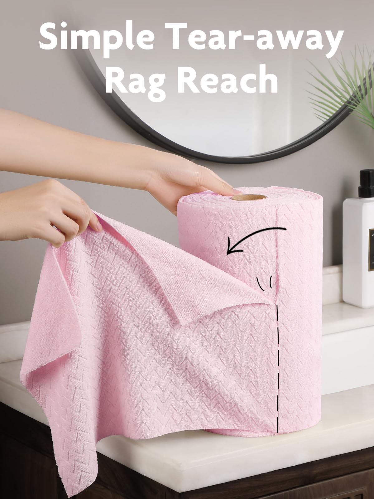 50 Pack 16" x 12" Microfiber Cleaning Cloth Roll Reusable Tear Away Microfiber Towels (Pink Ripple)