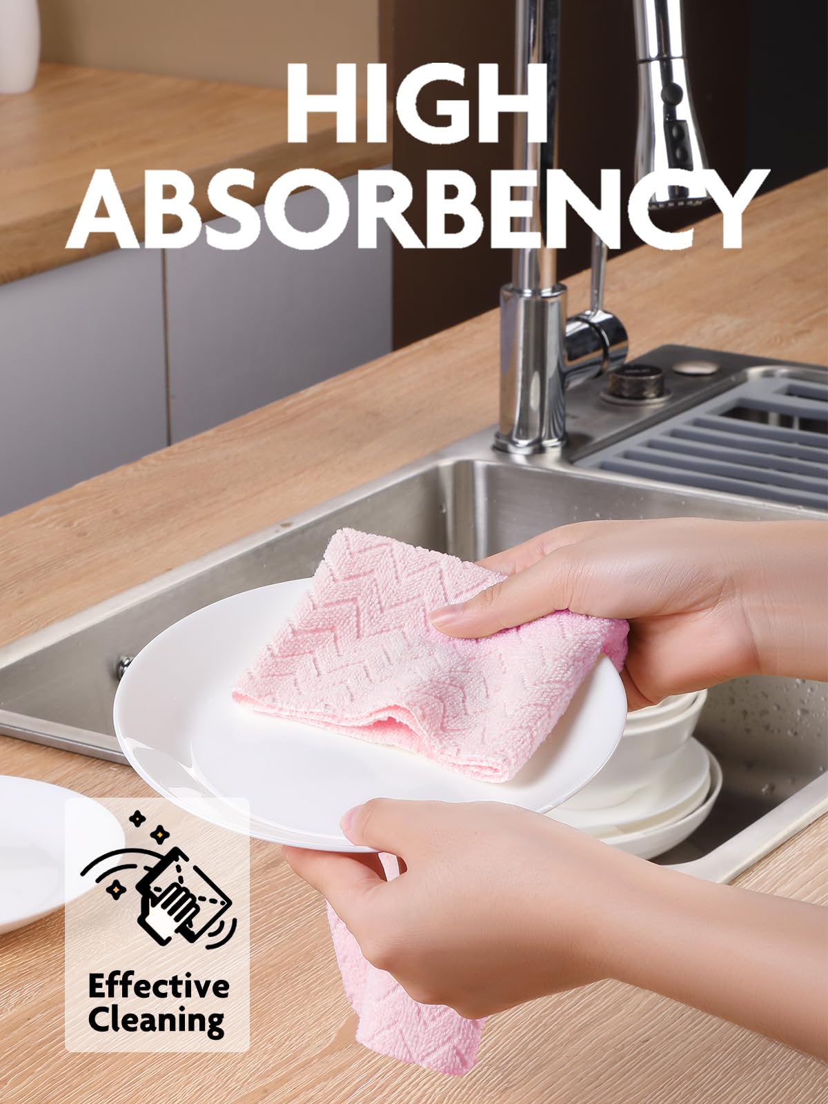 50 Pack 16" x 12" Microfiber Cleaning Cloth Roll Reusable Tear Away Microfiber Towels (Pink Ripple)