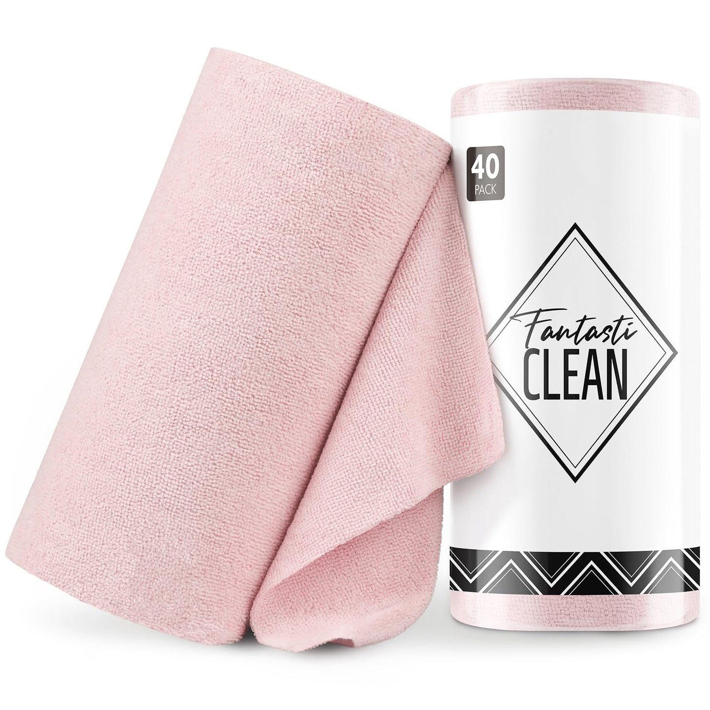 New Easy Tear-Away Microfiber Towel Roll (40-Pack) - Ultra-Absorbent, Eco-Friendly & Lint-Free - 12"x12"(Pink)