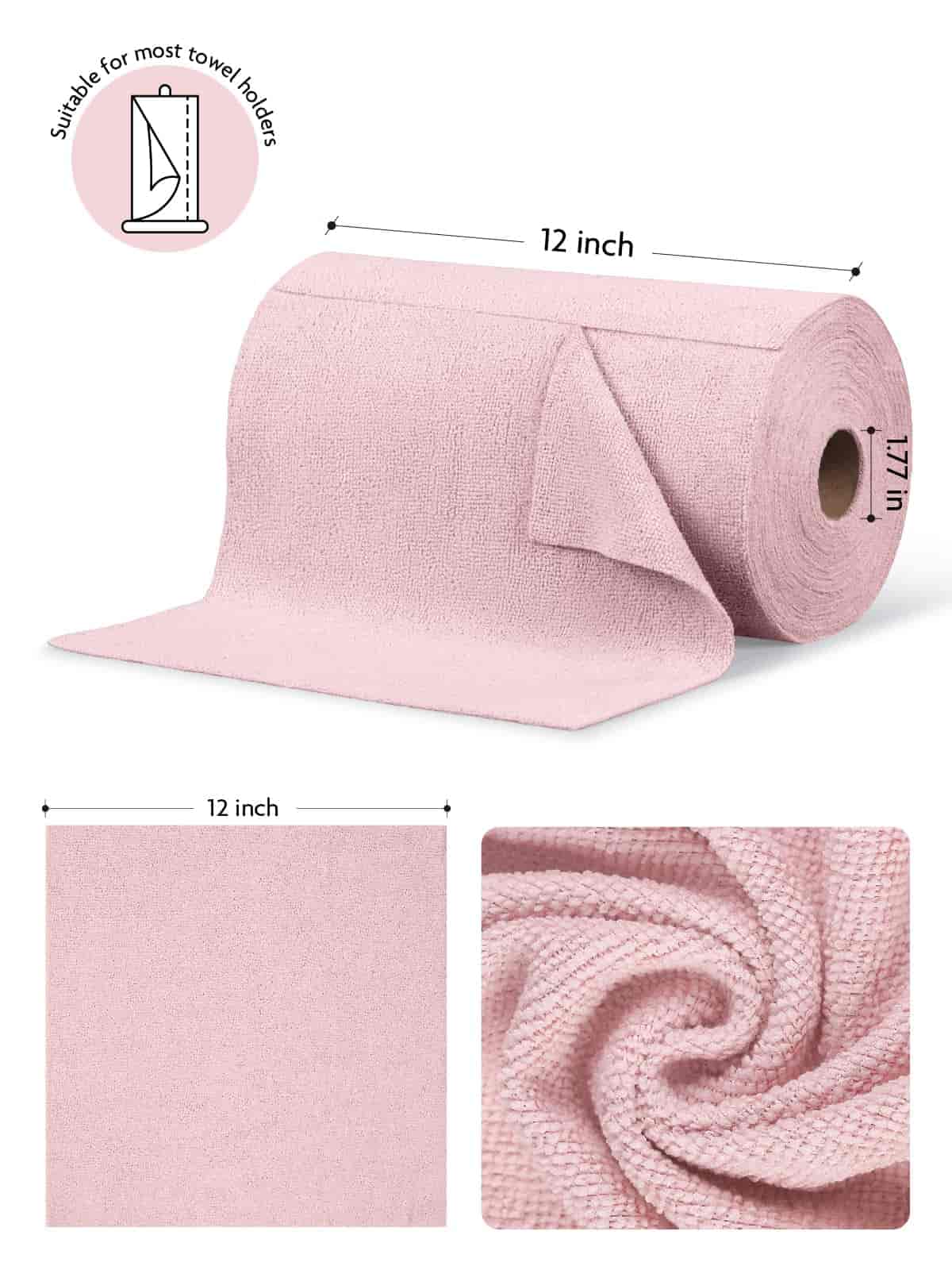Easy Tear-Away Microfiber Cleaning Roll (675-Pack) - Satisfying, Washable & Reusable - 12"x12"(Pink)