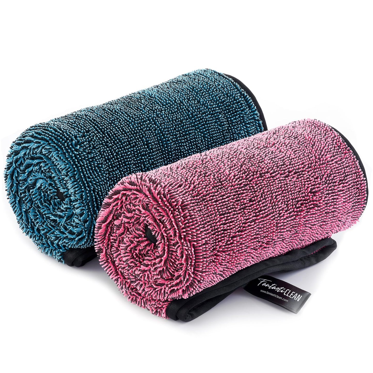 Fantasticlean Large Car Drying Towels- 2 Pack, 32‘’ by 24'' (Pink and Blue)