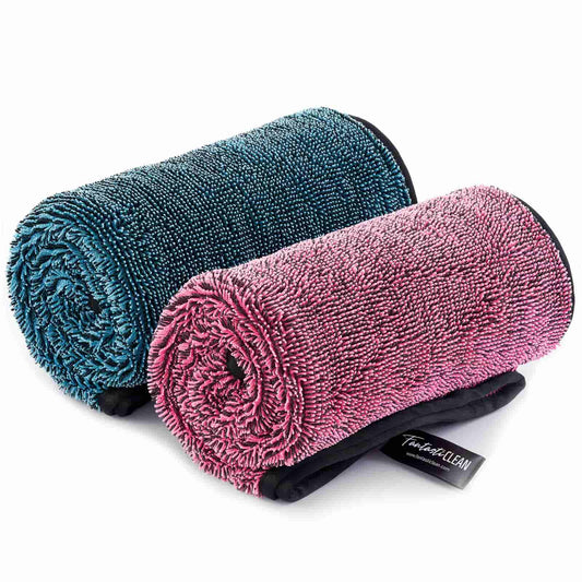FantastiCLEAN Large Car Drying Towels 2-Pack - 32"x24" Dual-Sided Pink & Blue