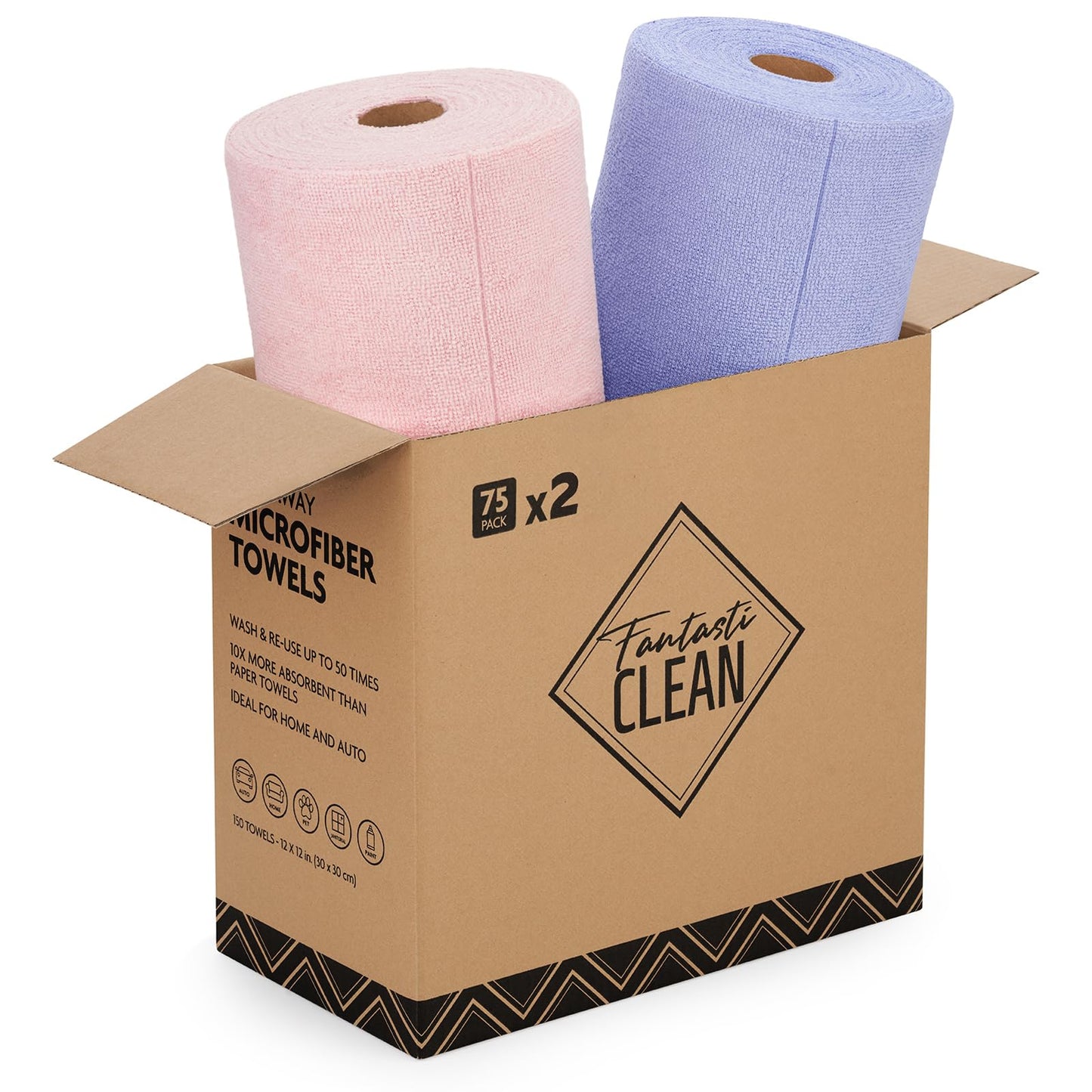 Microfiber Cleaning Cloth Rolls -150 Pack, Tear Away Microfiber Towels, 12" x 12"(Pink & Lavender)