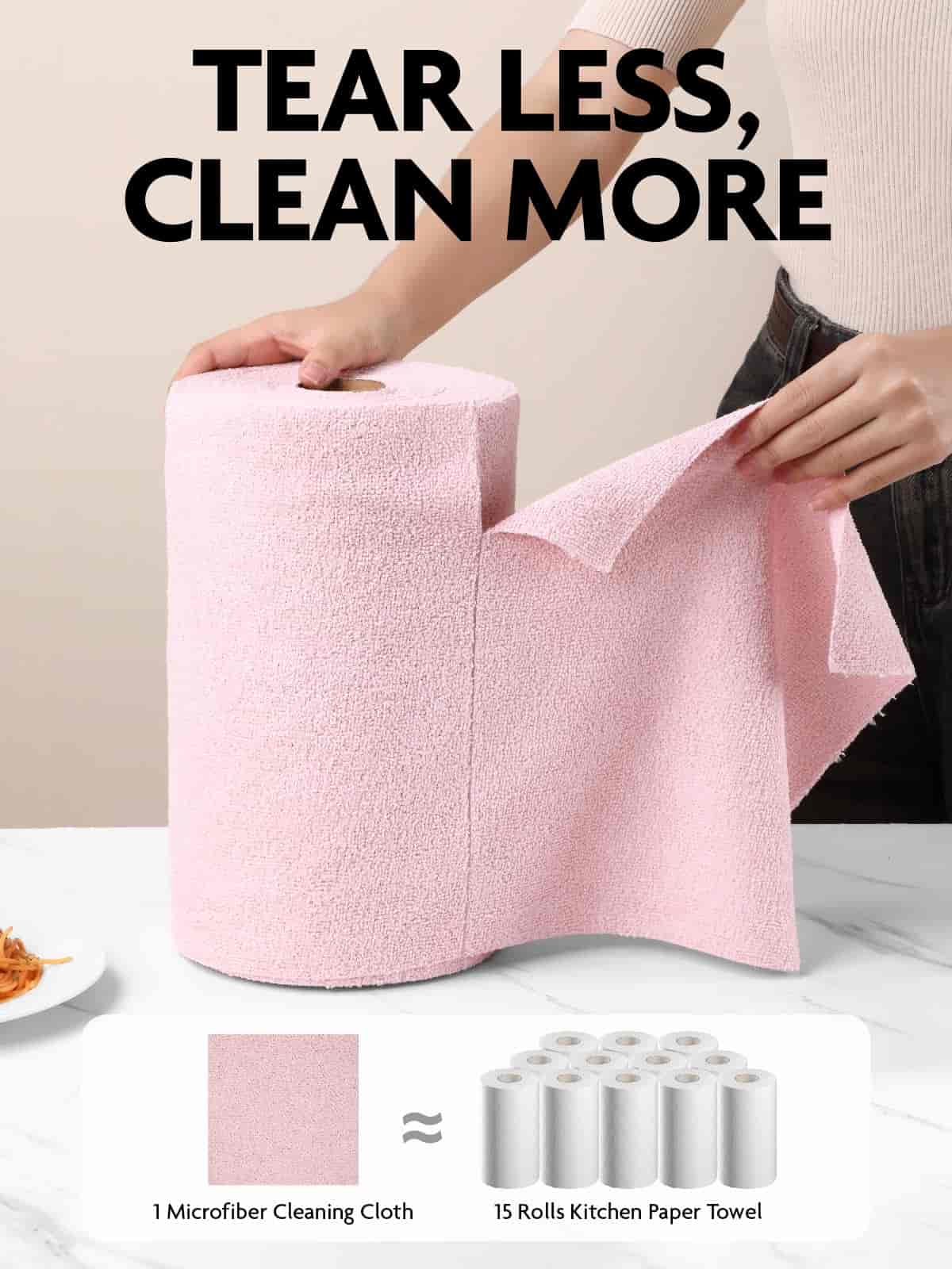 Easy Tear-Away Microfiber Cleaning Roll (150-Pack) - Satisfying, Washable & Reusable - 12"x12"(Pink & Lavender)