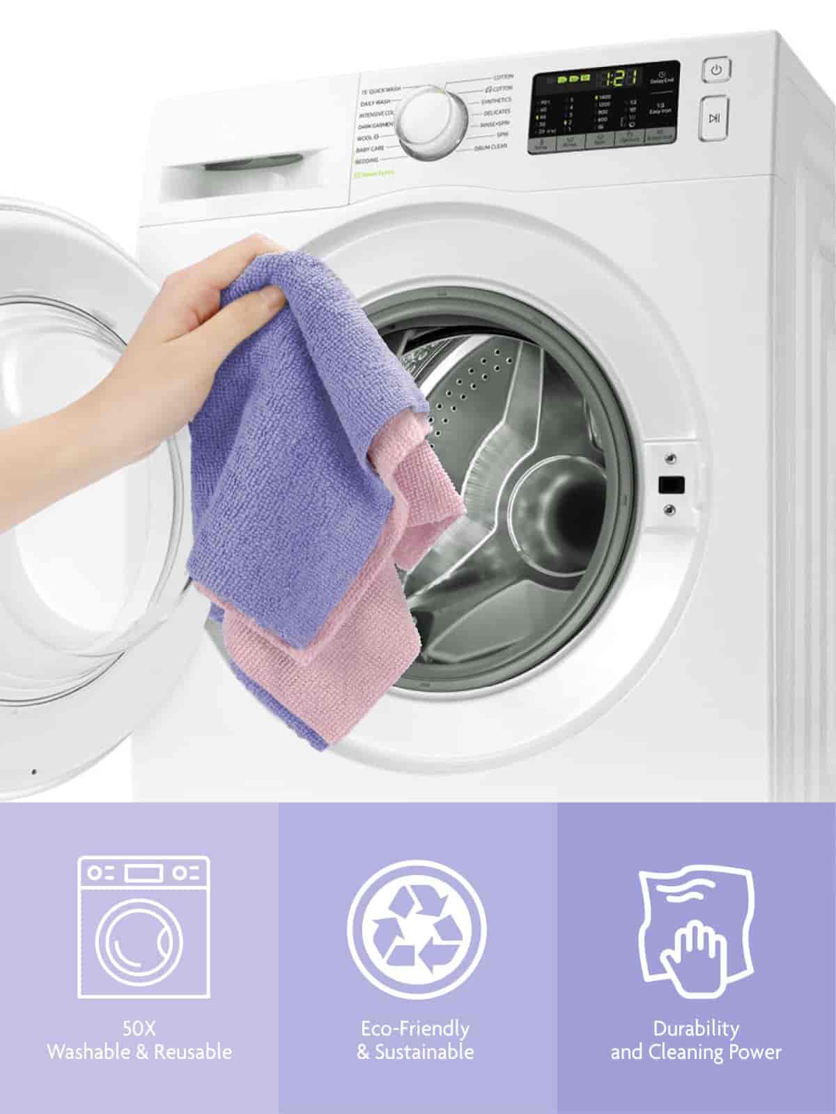 Easy Tear-Away Microfiber Cleaning Roll (150-Pack) - Satisfying, Washable & Reusable - 12"x12"(Pink & Lavender)