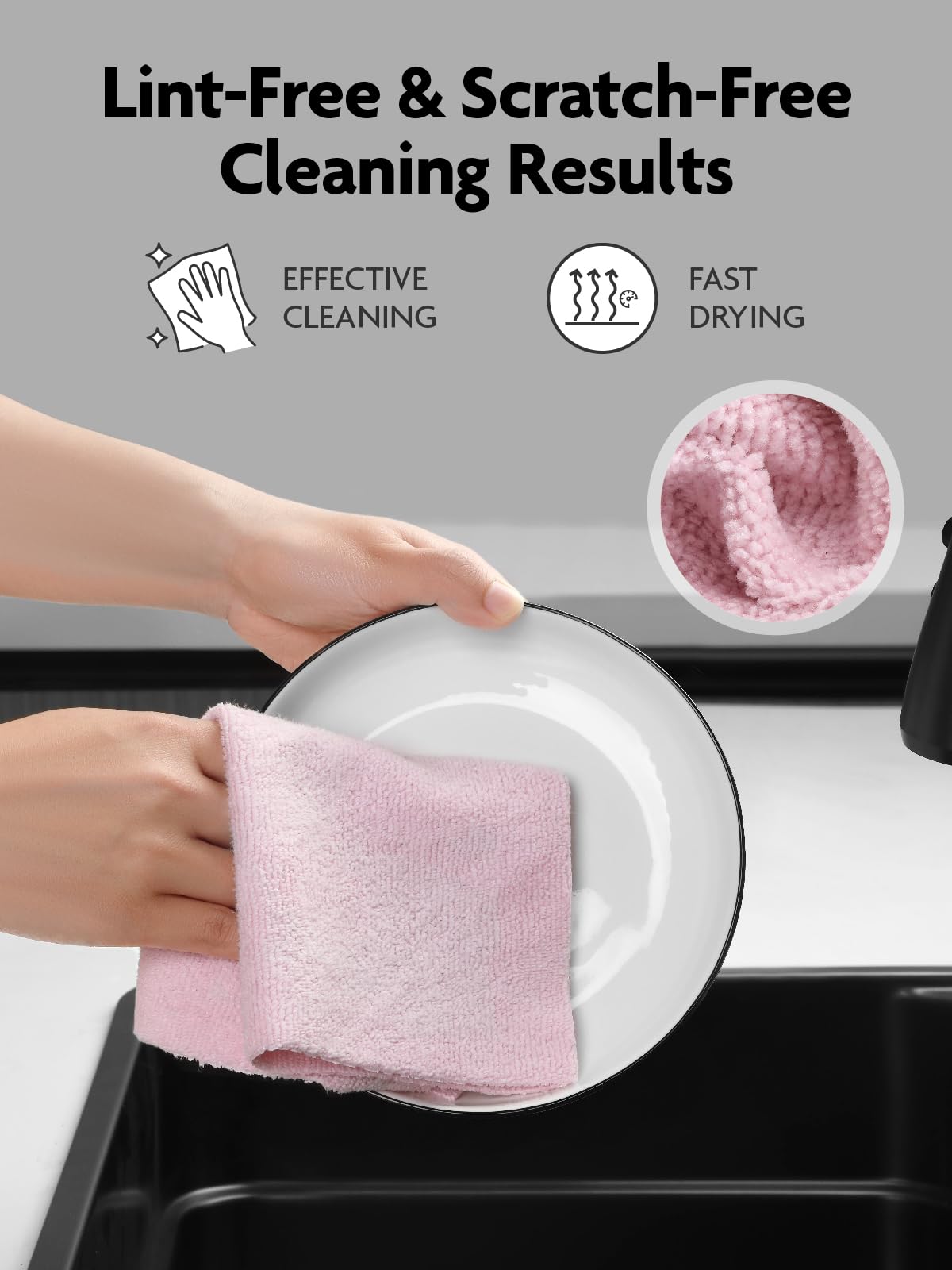 40 Pack Microfiber on a Roll Tear-Away Cleaning Towels, Reusable and Washable Cloths, for Car(2 Rolls of Pink and Grayish)