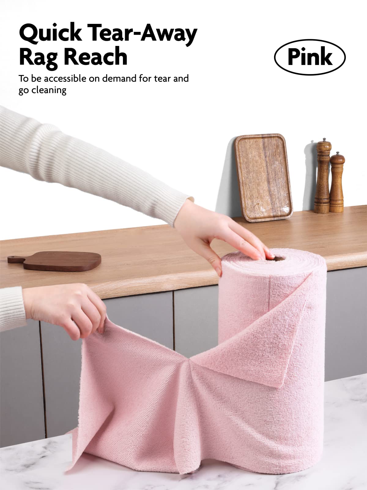 2-in-1 Eco-Roll Set | 60 Reusable Tear-Away Towels - Pink & Grey
