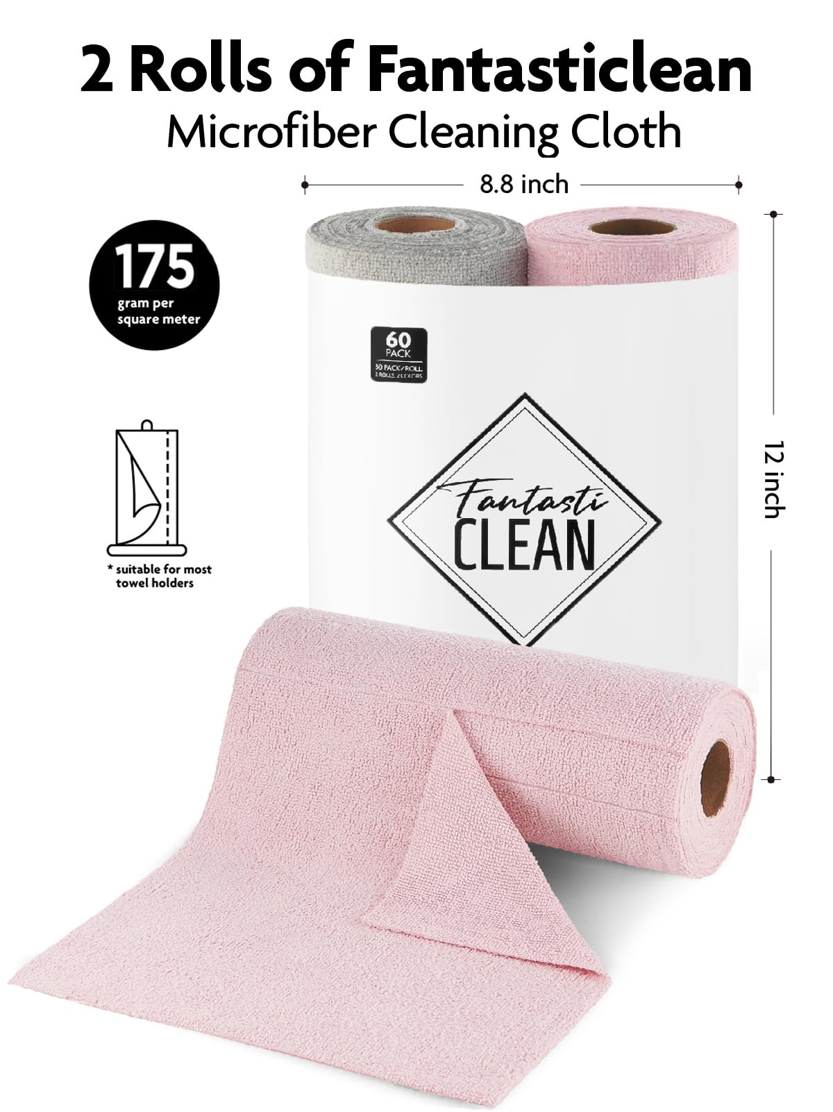 2-in-1 Eco-Roll Set | 60 Reusable Tear-Away Towels - Pink & Grey