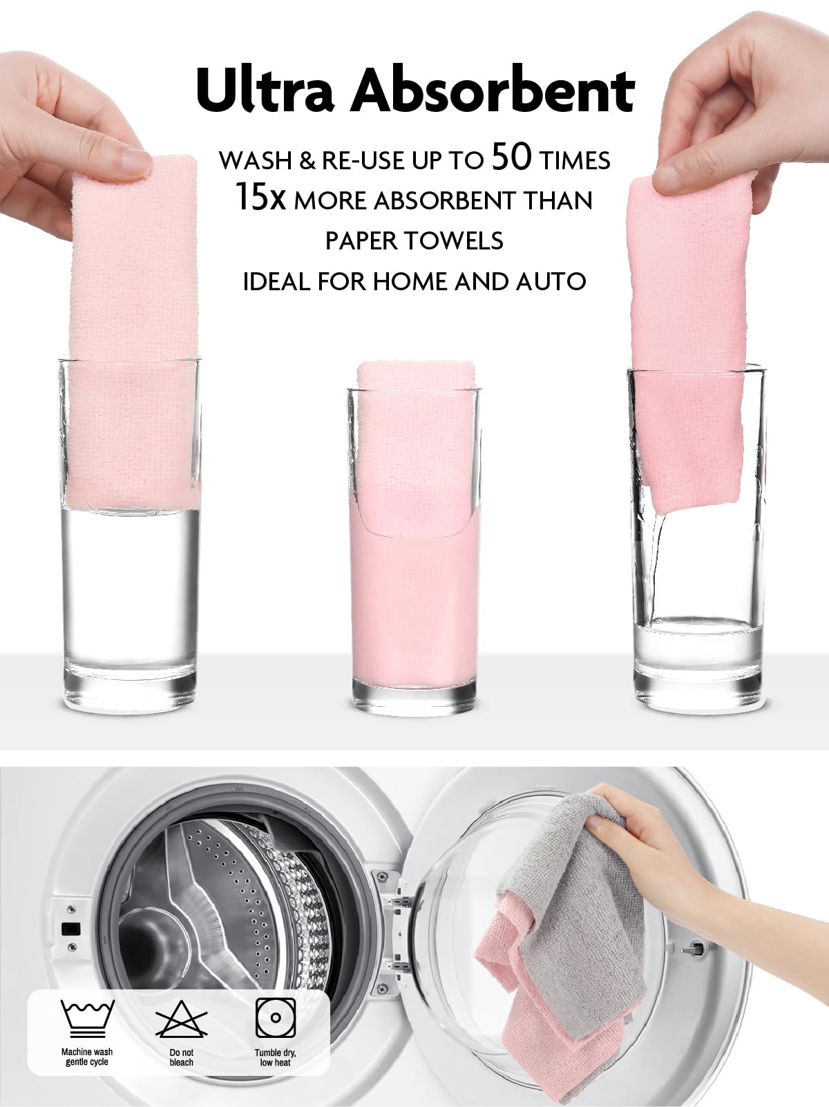 2-in-1 Eco-Roll Set | 60 Reusable Tear-Away Towels - Pink & Grey