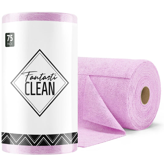 75 Pack Microfiber Cleaning Cloth Roll Tear Away Microfiber Towels 12" x 12"(Purple)