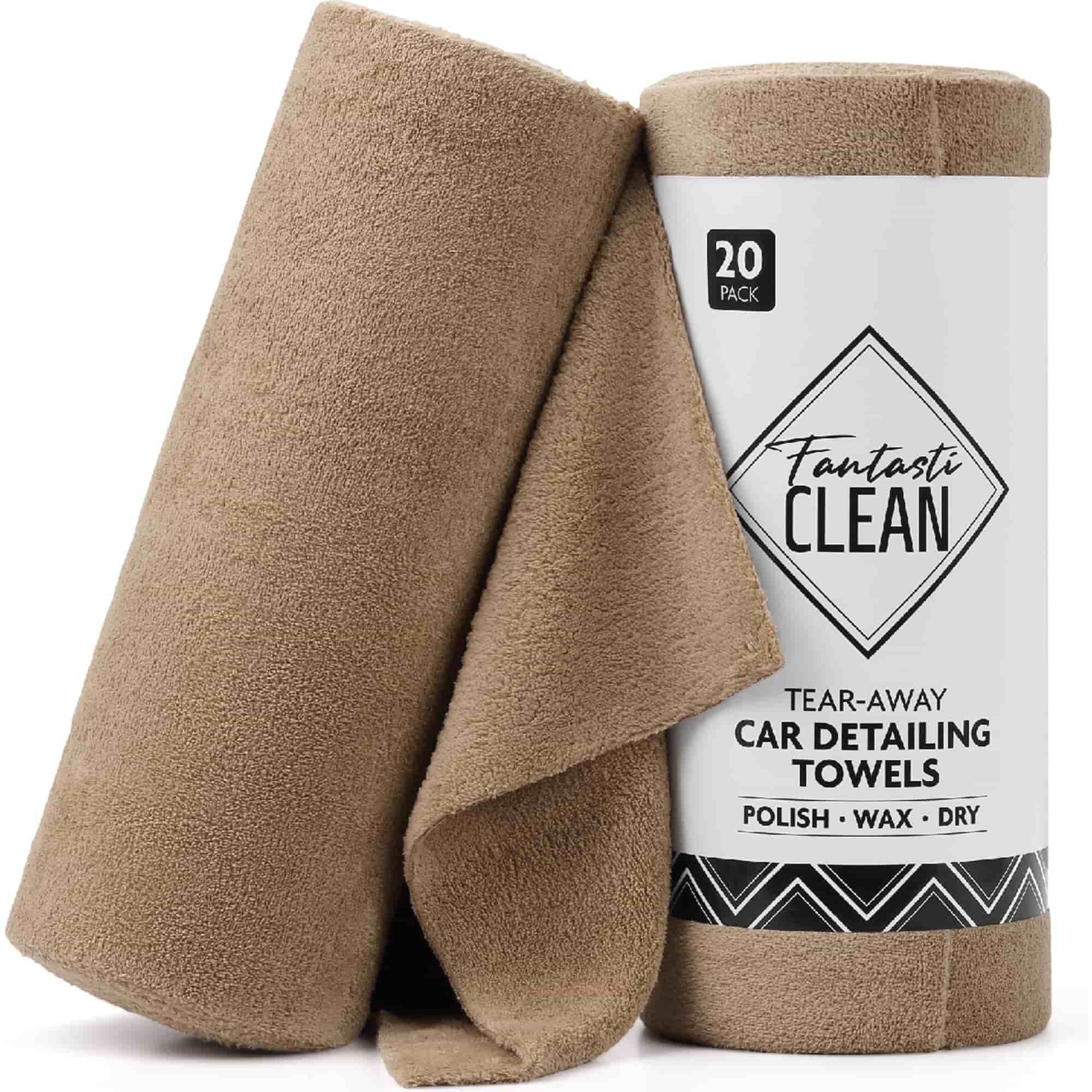 Eco-Smart Car Detailing Roll - 20 Reusable & Tear-Away Microfiber Cloths(Tan)