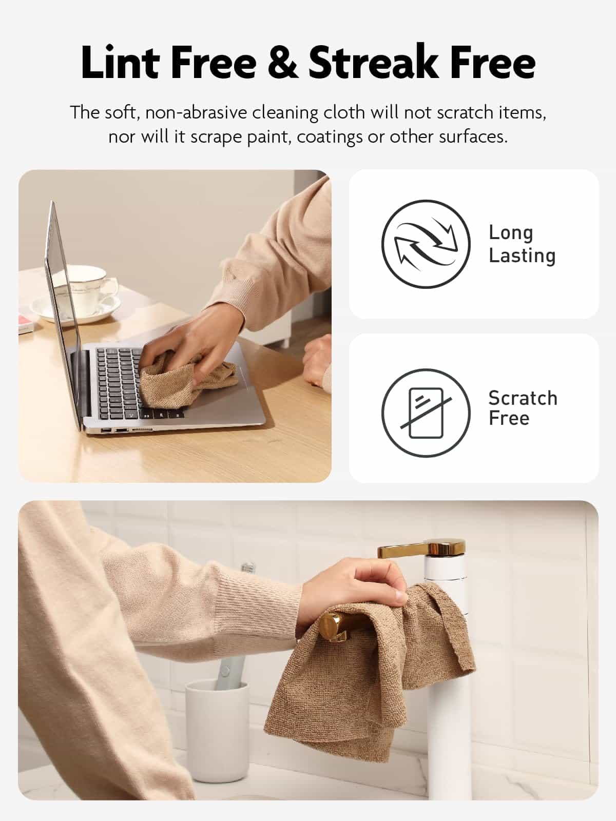 New Easy Tear-Away Microfiber Towel Roll (40-Pack) - Ultra-Absorbent, Eco-Friendly & Lint-Free - 12"x12"(TAN)
