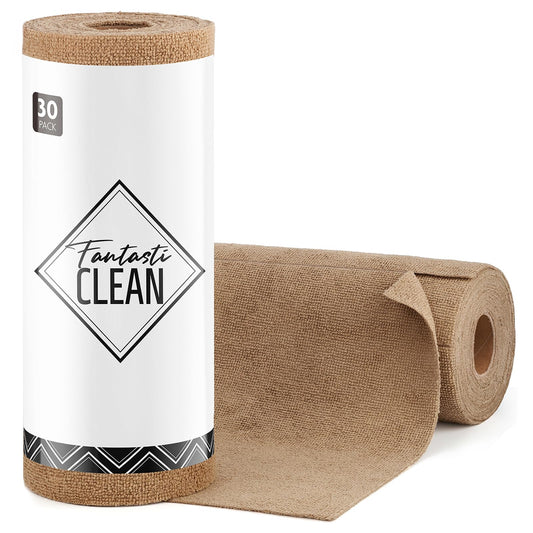 Microfiber Cleaning Cloth Roll -30 Pack Tear Away Microfiber Towels, 12" x 12"(Tan)