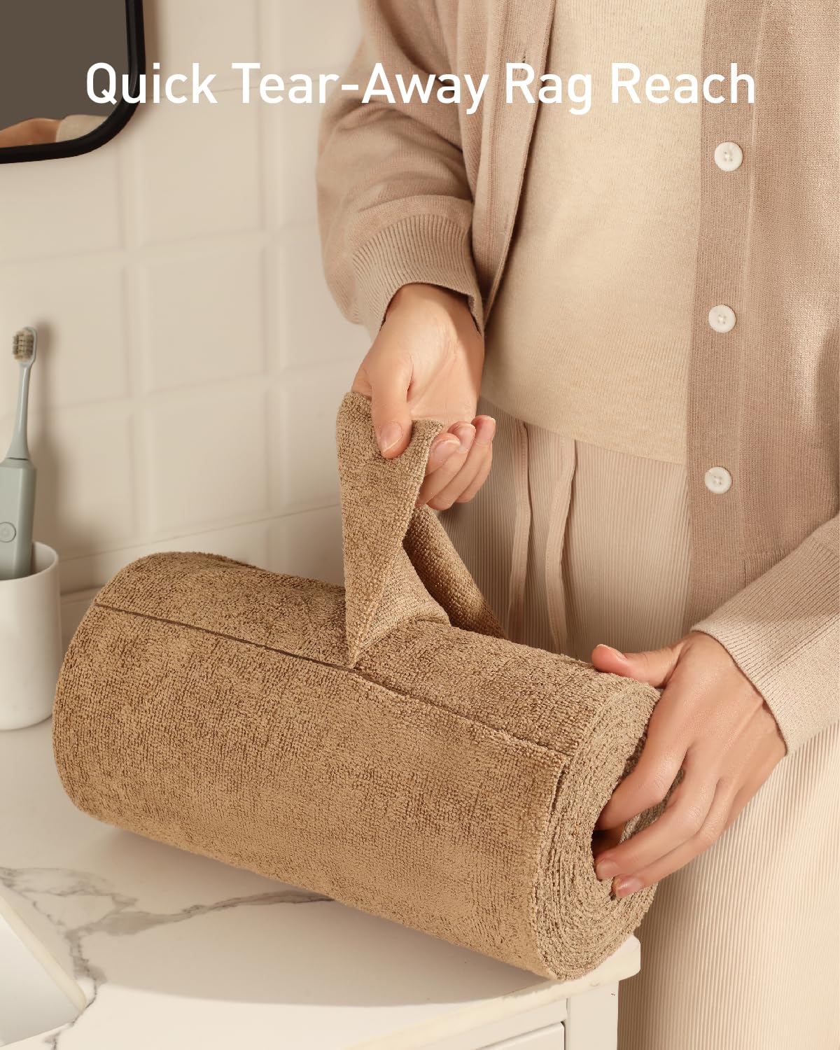 75 Pack Microfiber Cleaning Cloth Roll Tear Away Microfiber Towels 12" x 12"(Tan)