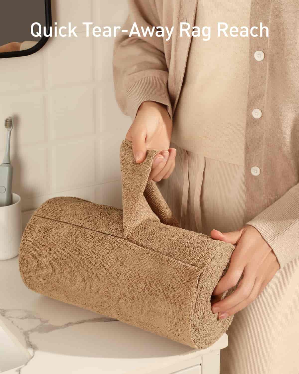 75 Pack Reusable Tear-Away Microfiber Cleaning Cloths Roll - Washable & Absorbent Kitchen Dish Towels (12"x12", Tan)